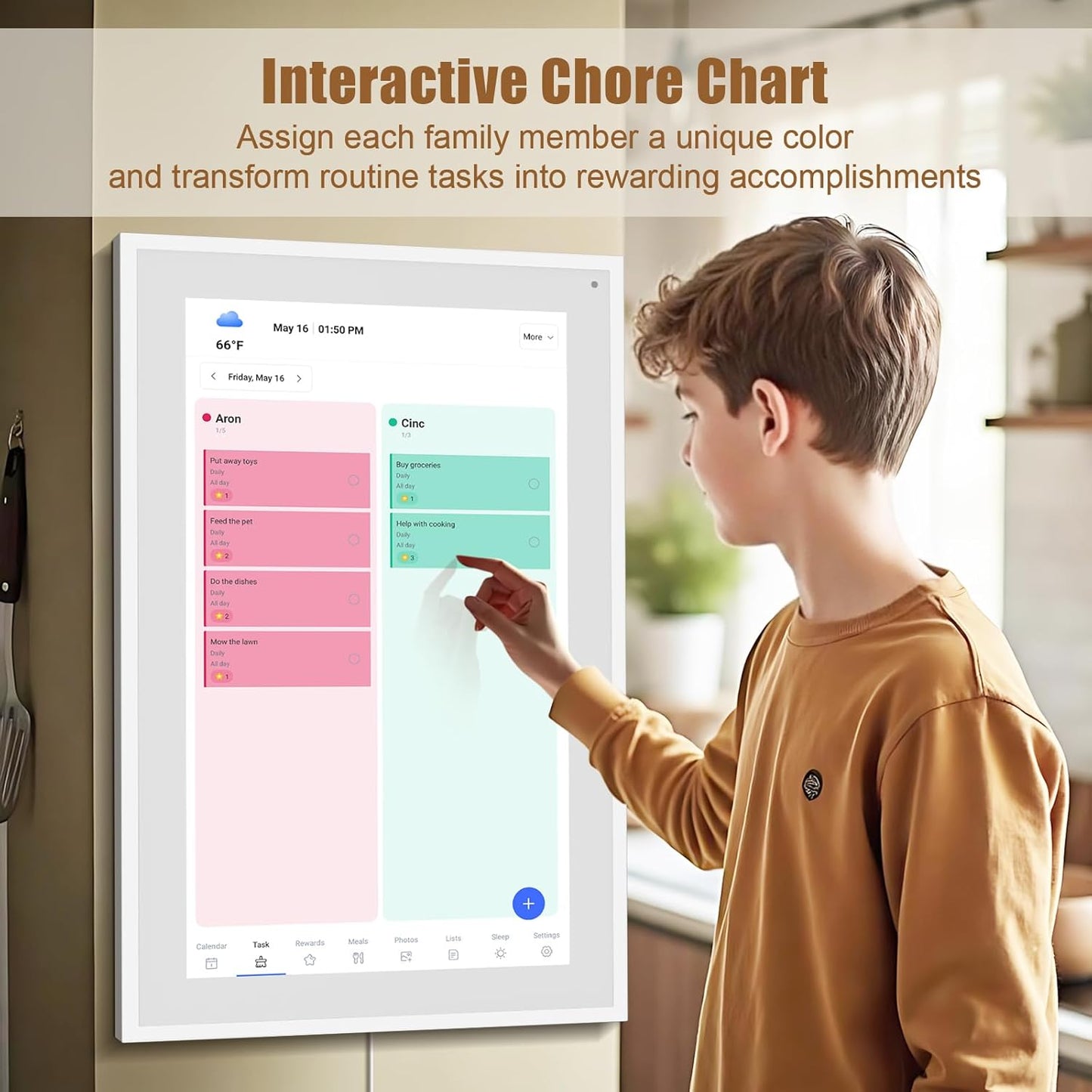 Smart Digital Calendar: 21.5-Inch Electronic Wall Calendars & Chore Chart, Full HD Interactive Touchscreen Display for Family Schedules Planner,Seamless Scheduling/Organizing-Wall/Desk Mountable