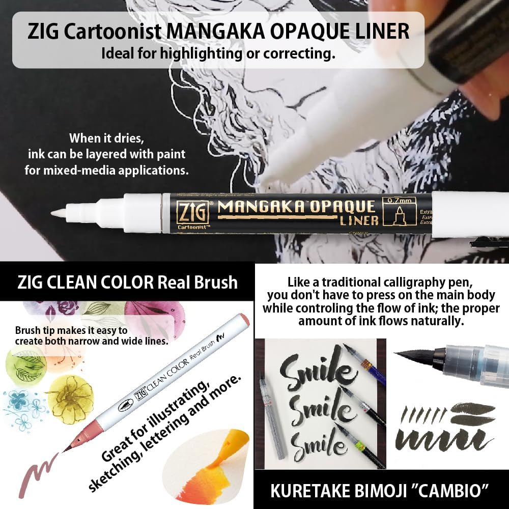 Kuretake Zig Inktober pen set, for Illustration, Manga Drawing, Lettering and Calligraphy, Professional Artist, Made in Japan (Special No.2(5pcs.))