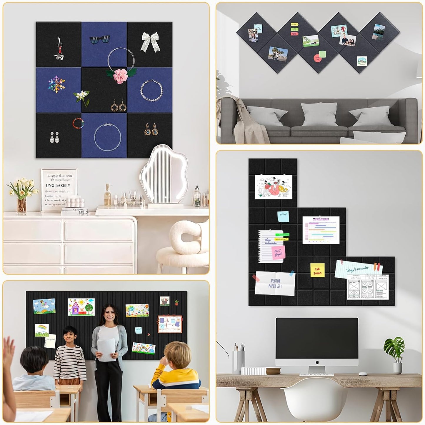 Smarpau Bulletin Board Large Cork Board for Walls 48"x36", 12 Pack Pin Board Felt Board with 35 Pushpins 50 Removable Security Stickers, Cork Boards for Office Home School Decor (Deel Grey)