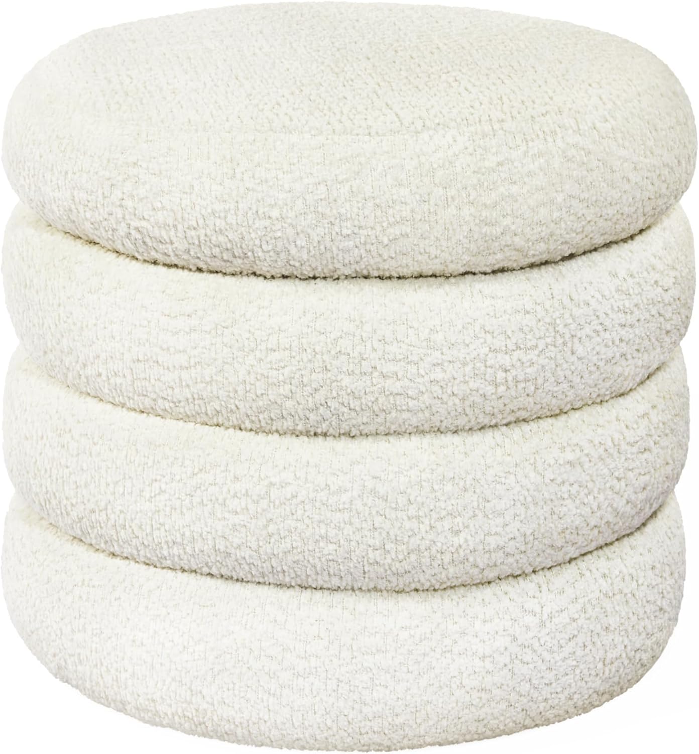 Storage Ottoman, Round Ottoman with Storage, Vanity Stool Foot Rest with Removable Lid, Round Boucle Upholstered for Living Room Pouf Footstool