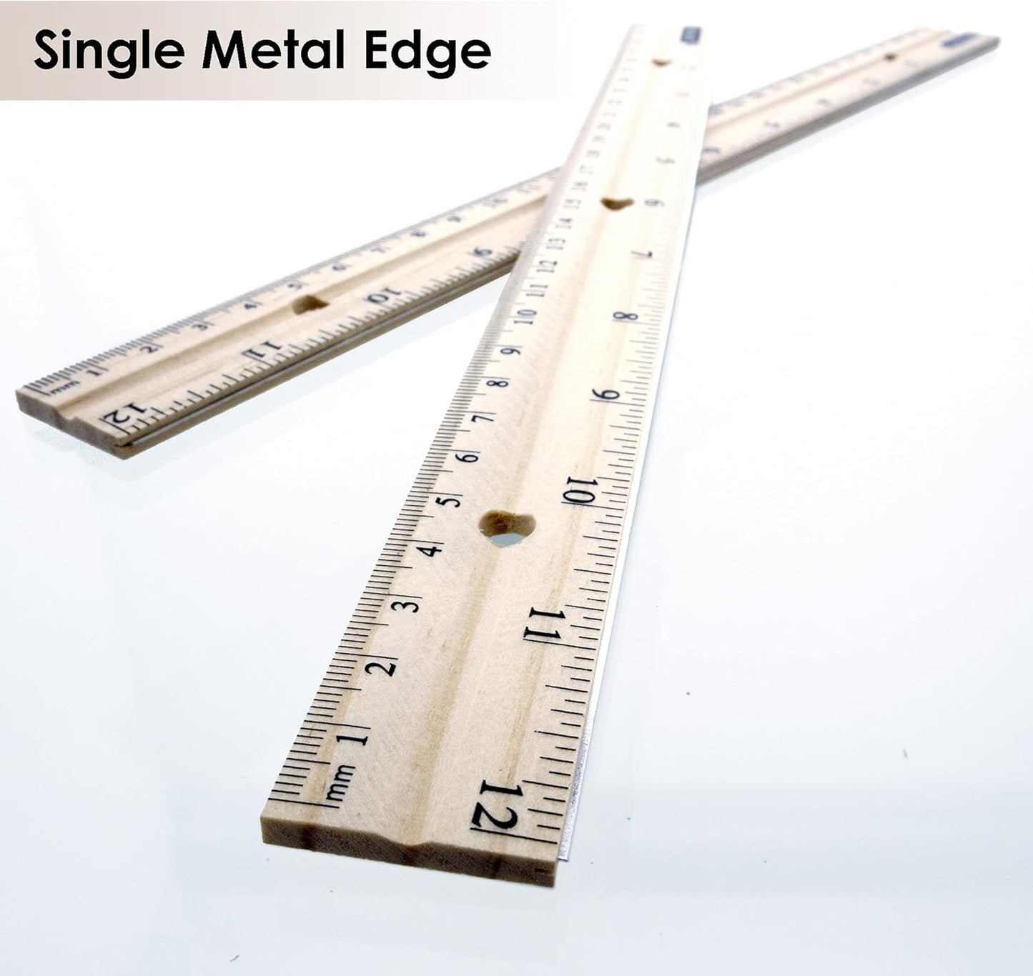 BAZIC Wooden Ruler 12" (30cm), Singel Metal Edge, Inches Centimeter Metric Measuring Drafting Rulers, for Students School Supplies (3/Pack), 24-Packs