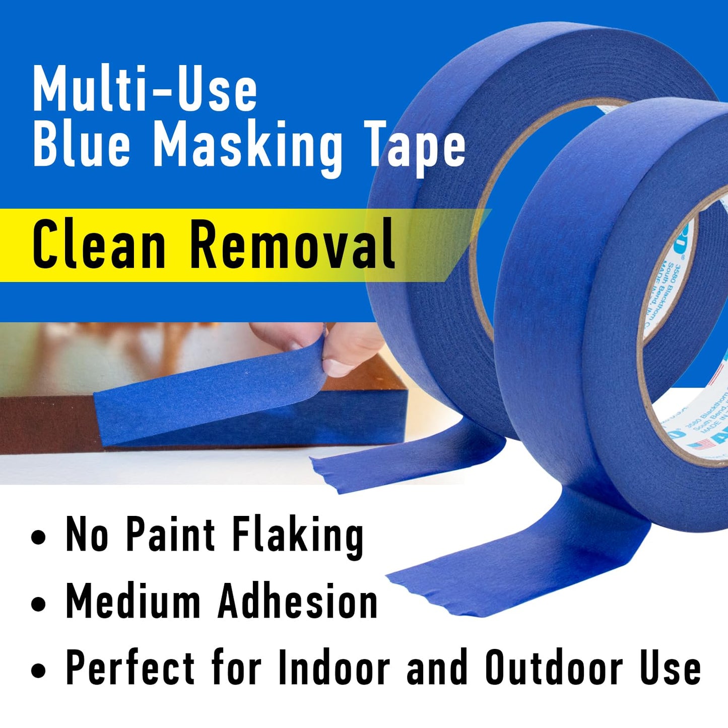 ABRO Blue Painters Tape 2 Inch Wide, 48mm x 55M, All Purpose Blue Tape, Temporary Labeling, Easy Tear, Clean Removal, Masking Tape Colored DIY or Pro