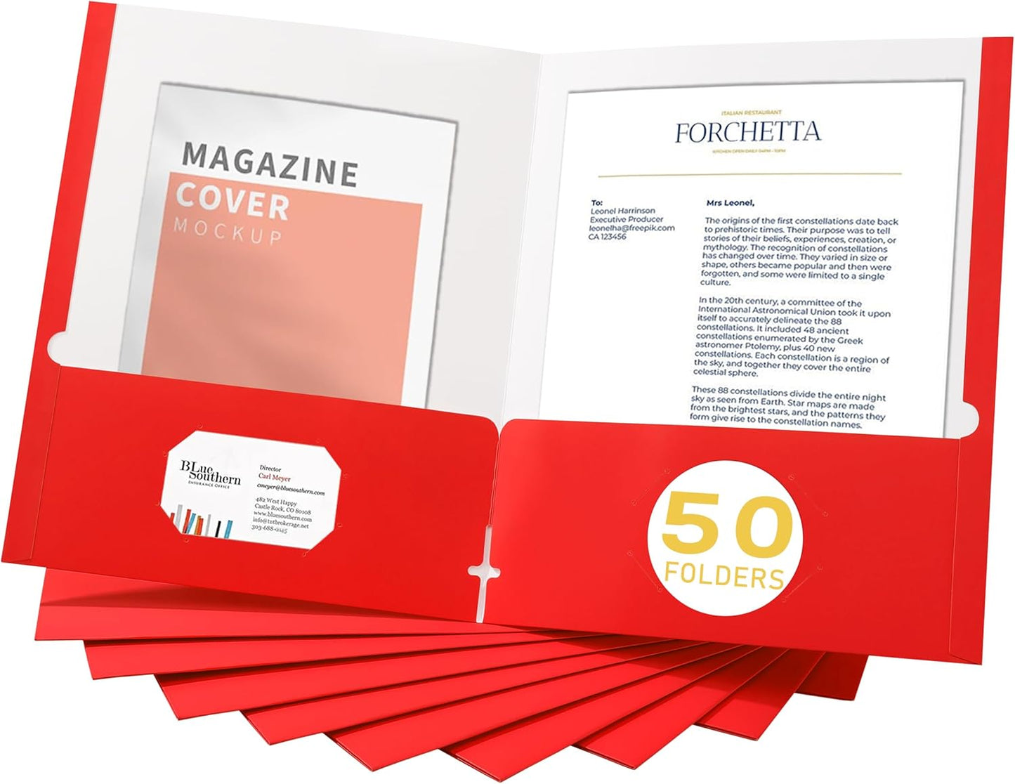 Zzrywuty File Folders with Pockets Letter Size, 50-Pack Paper Folders with Card Slot, Two Pocket Folders for School Students, Businessmen, Home and Office Workers（Red）