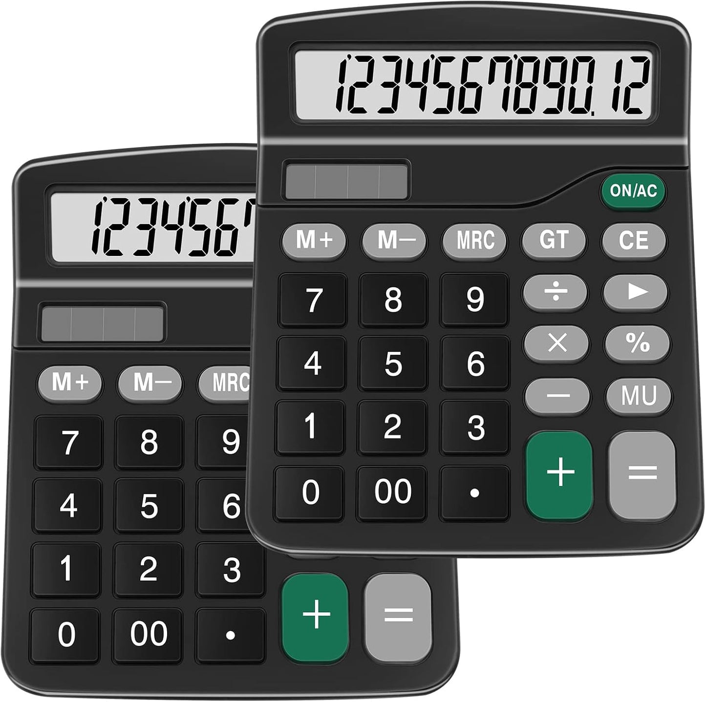 Calculators, Splaks 2 Pack Standard Functional Desktop Calculators Sola and AA Battery Dual Power Electronic Basic Calculator with 12-Digit Large Display for Office, Home, School (2 Black)