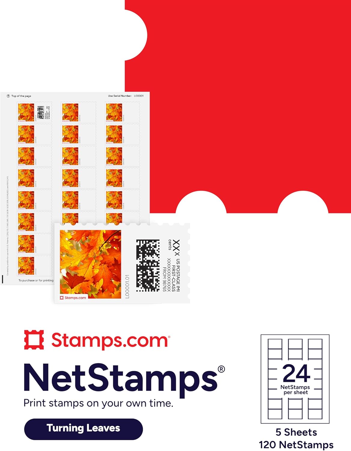 Turning Leaves NetStamps 120-Pack (5 Sheets) Printable Postage Labels (Stamps.com Subscription Required) - Print Approved Postage - Inkjet & Laser Printers - Business, Personal, Home