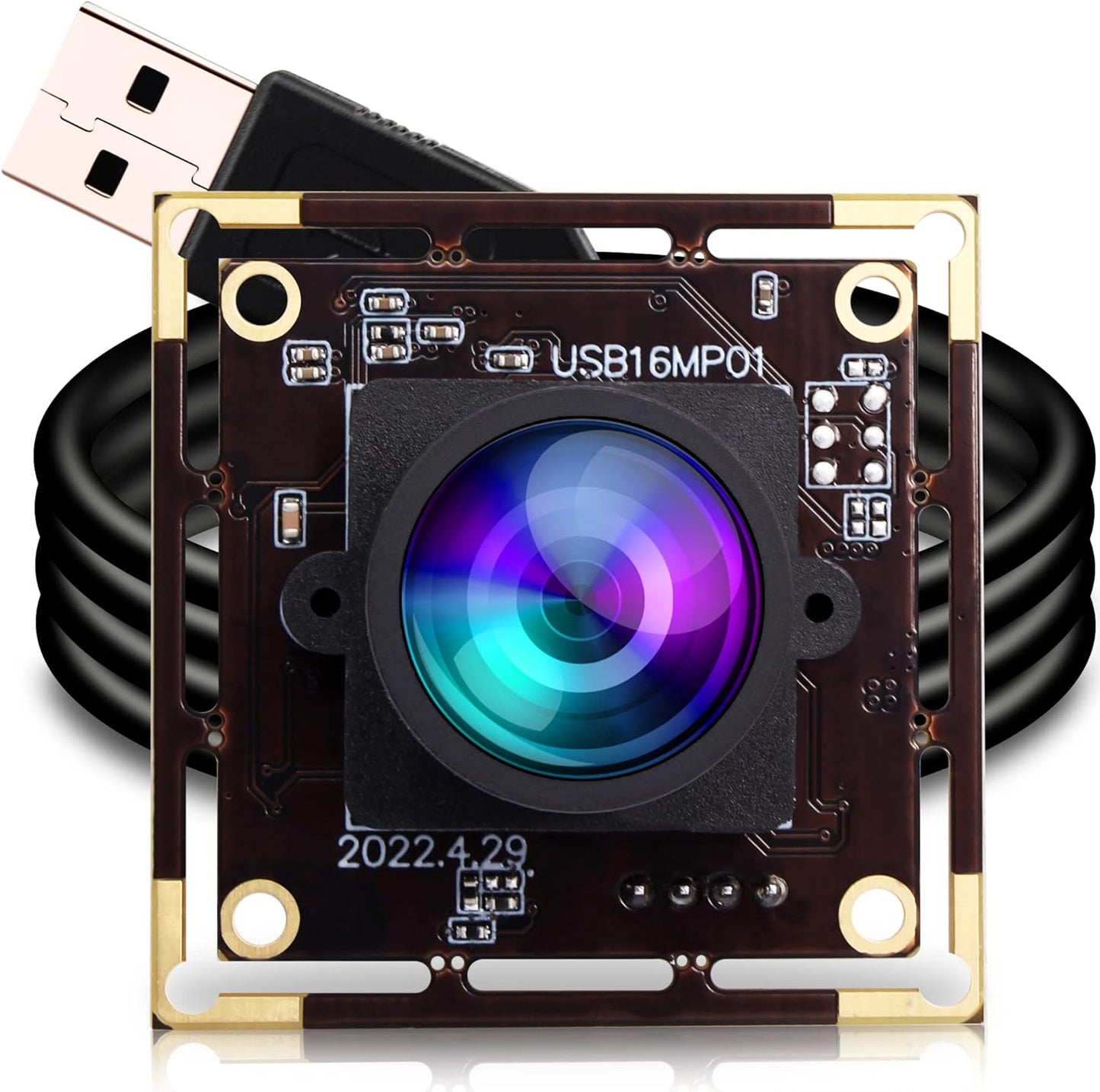 ELP 16MP Wide Angle USB Camera Module for Raspberry Pi and Computer 4K Mini UVC USB2.0 Video Webcam Board with 118degree No Distortion Lens IMX298 Industrial PC Lightburn Camera for Laptop,Jetson Nano