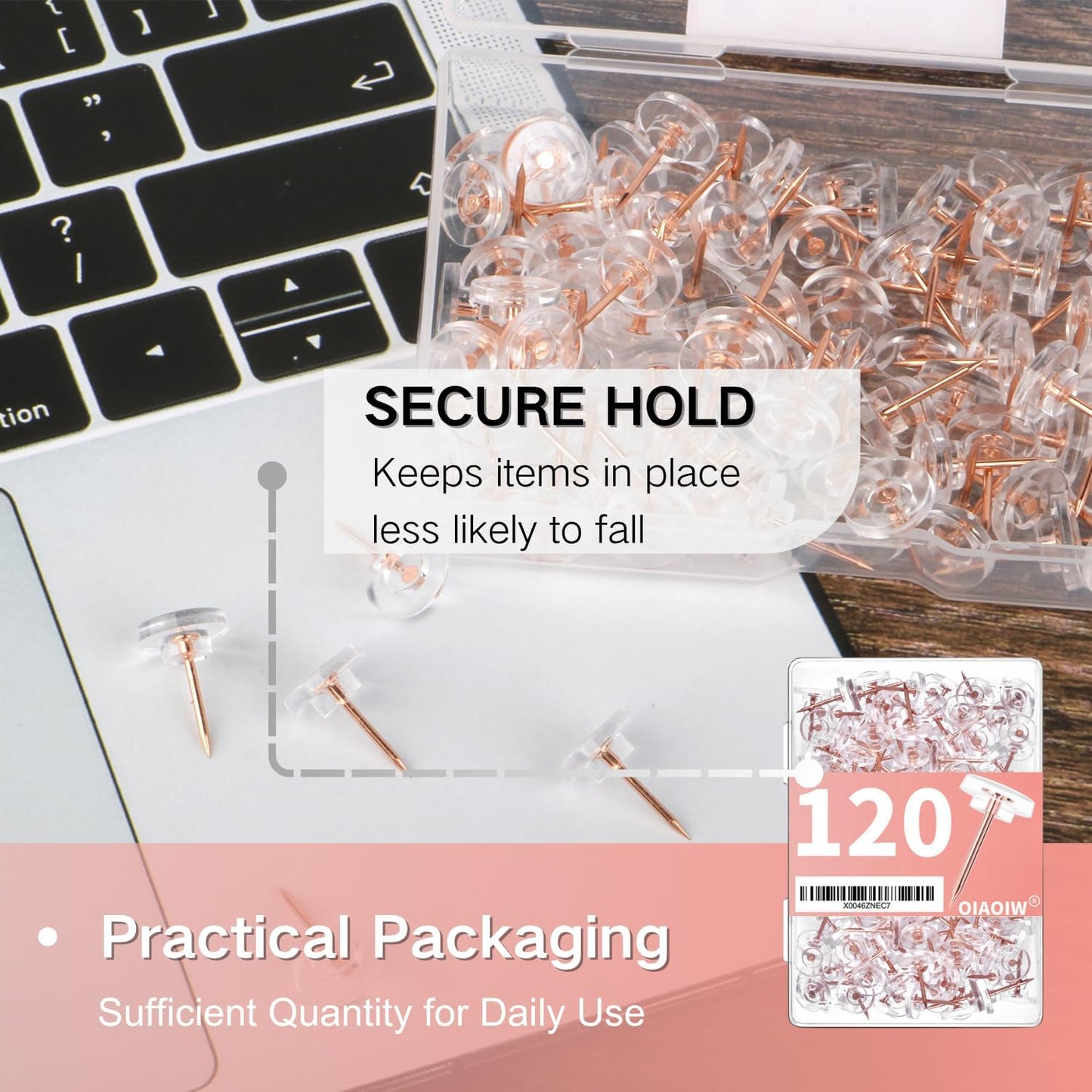 120 PCS Flat Rose Gold Push Pins for Wall Thumb Tacks for Walls Flat thumbtacks Push pin for Bulletin Board Shadow Box Display Thumbtack for Cork Board