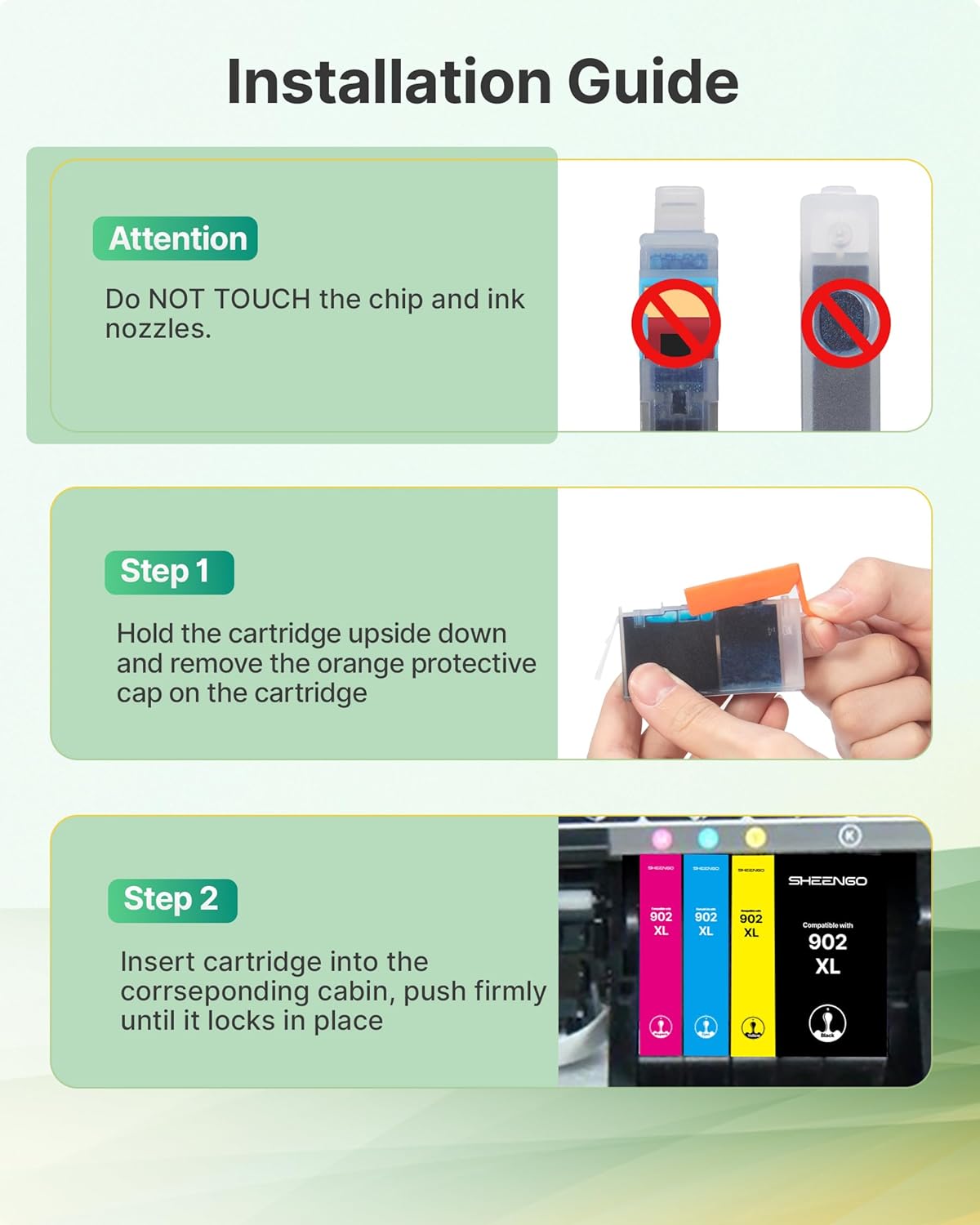 902XL Ink Cartridges for HP Printers Compatible Replacement for HP 902 902 Ink Cartridges HP902 XL for OfficeJet Pro 6978 6968 6974 6975 6960 Officejet 6951 6954 6956 6958 Printer, 4 Pack Latest Chip