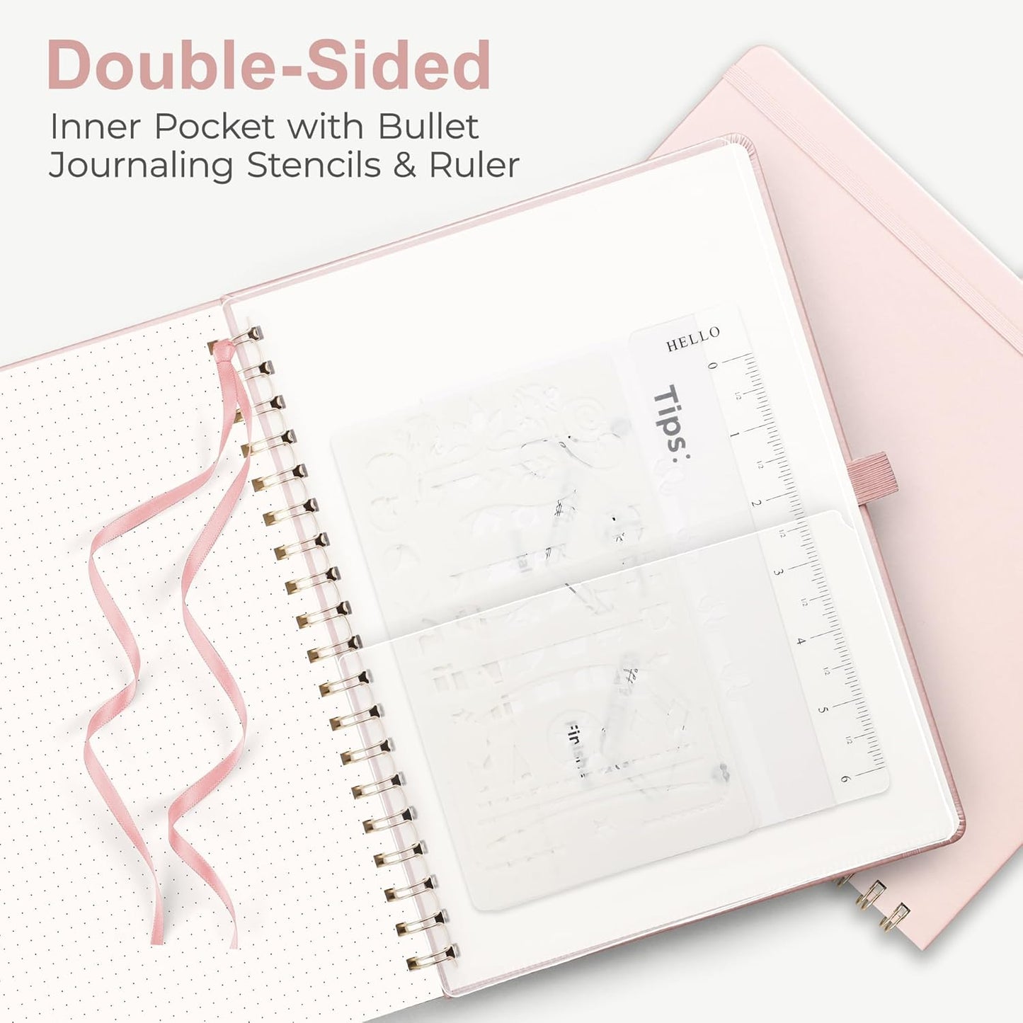 RETTACY Bullet Dotted Journal Notebook, 110 Pages, A4 Large Size (8.5" × 11"), Leather Hardcover, 100 GSM Thick Paper, Spiral-bound, for Bullet Journaling, Planning, Tracking (Rose Gold)