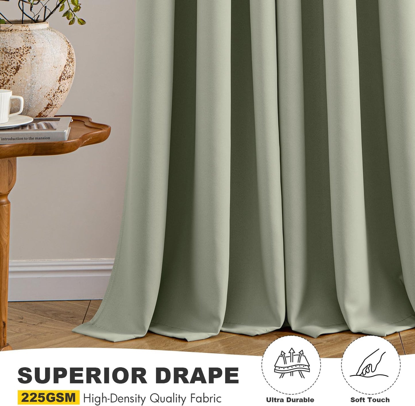 MIULEE Sage Green Blackout Curtains for Bedroom Living Room 84 Inches Long 2 Panels, Thermal Insulated Room Darkening Drapes Solid Grommet Top Noise Reducing Light Green Window Treatments 40x84 Inch
