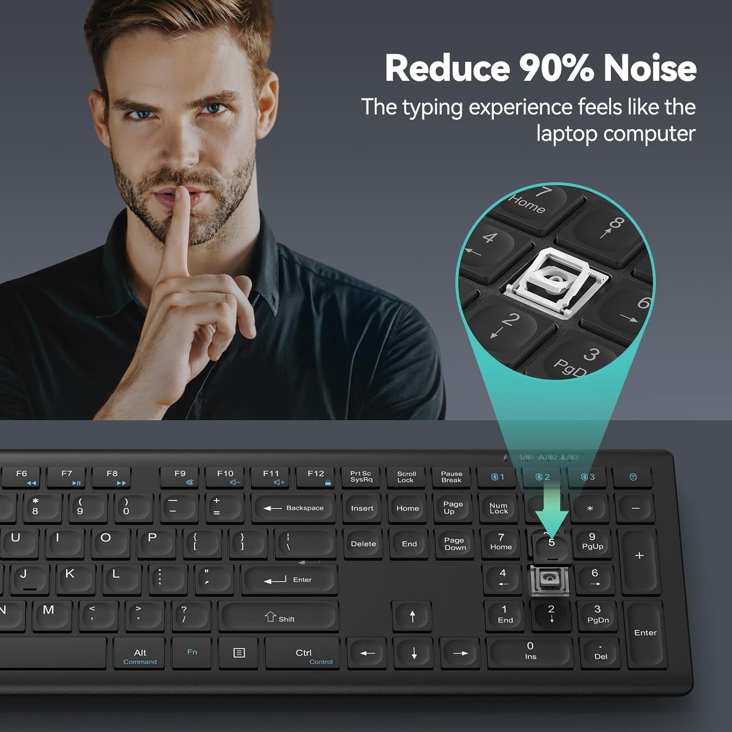 TECKNET Bluetooth Keyboard Rechargeable, 4-Device (2.4G+BT) Wireless Keyboard, Full Size Computer Keyboard with Stand, Ultra-Slim Quiet Typing, for PC/Laptop/Smart TV/Phone/Tablet, 12 Hotkeys