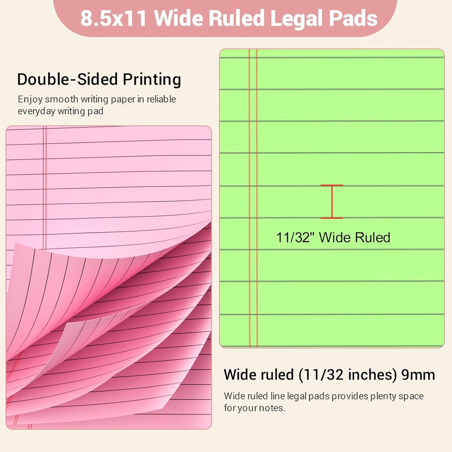 Legal Pads 8.5 x 11 Inch, 6 Pack, Colored Notebook Paper, 8.5 x 11 Colored Legal Pad, Micro Perforated Lined Paper Notepads 8.5 x 11, 30 sheets, Colored Paper Writing Pads for Office Home School