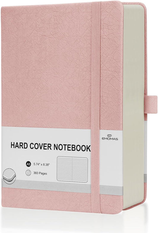 Lined Journal Notebook, 360 Numbered Pages(With page number), Thick Journal for Writing A5 College Ruled Notebook, 100gsm Lined Paper, Leather Hardcover, 5.75'' X 8.38''-Pink