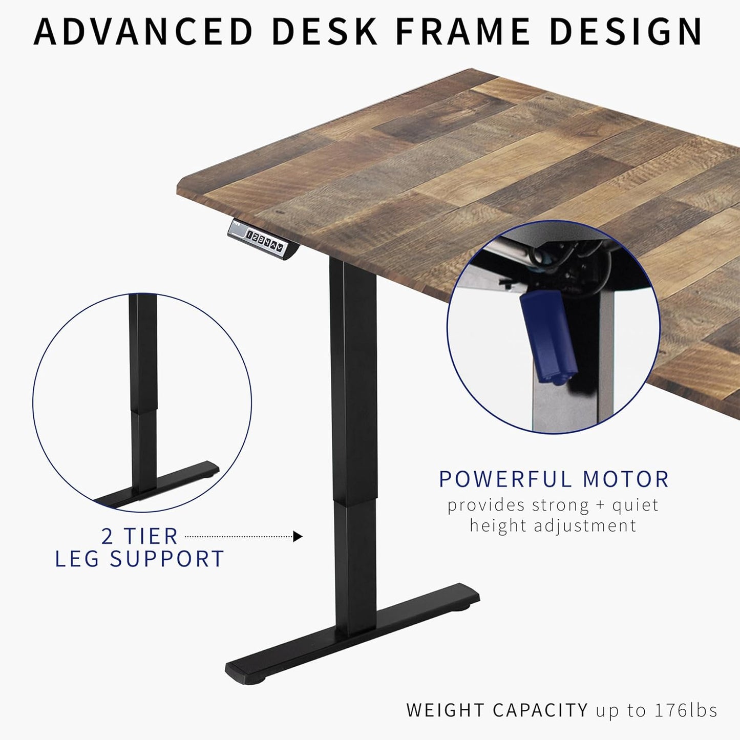 VIVO Electric 71 x 36 in Standing Desk, Memory Height Adjustment, 1B Series, Reclaimed Wood Top Black Frame, DESK-KIT-1B7P-36