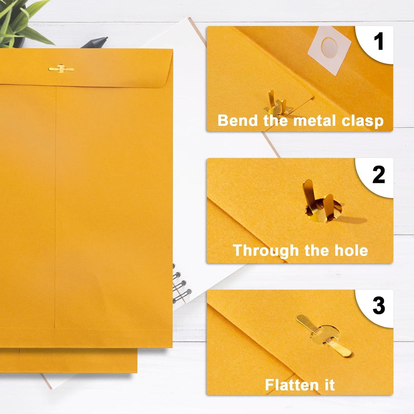 10x13 Clasp Envelopes 20 Pack, Goefun Large Brown Yellow Manilla Envelopes 10x13 with Clasp and Gummed Seal for Office - 100GSM Kraft Paper