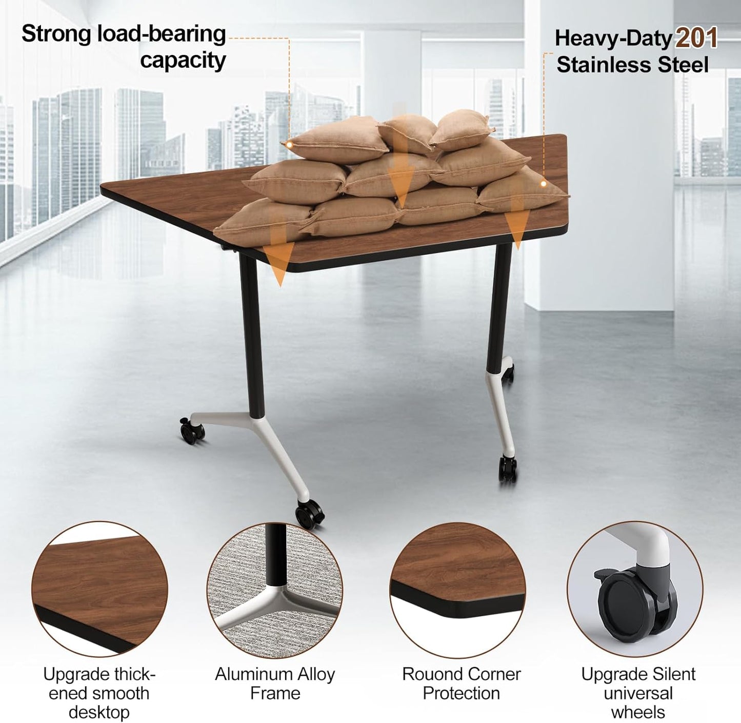 Conference Room Table with Flip-Top Design for Dynamic Meetings, Business Table Computer Desk with Heavy-Duty Frame,Foldable Seminar Meeting Tables for Home Office (6, D, 47.2IN)