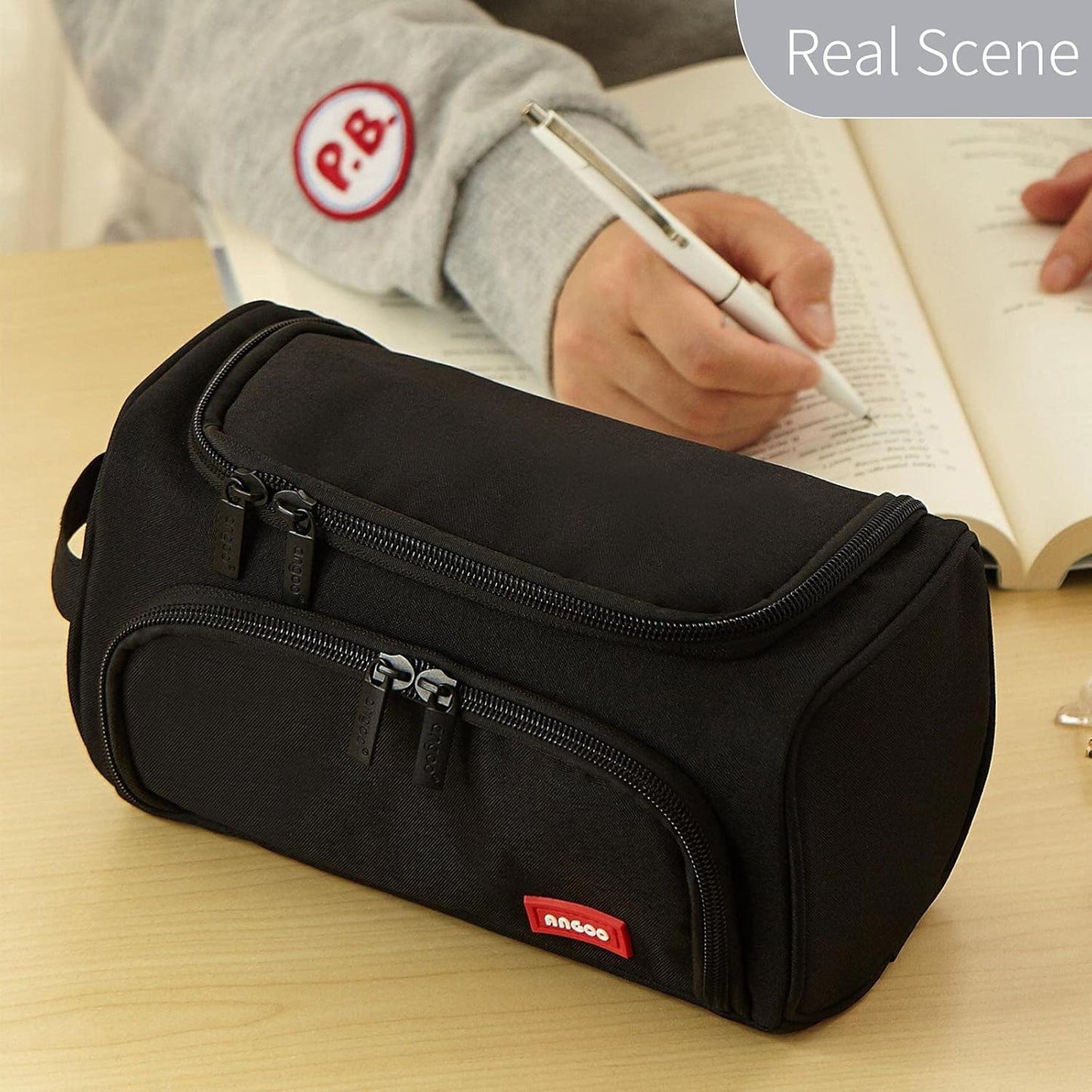 HVOMO Big Capacity Pencil Case High Large Storage Pouch Marker Pen Case Travel Simple Stationery Bag School College Office Organizer for Teens Girls Adults Student（Black）