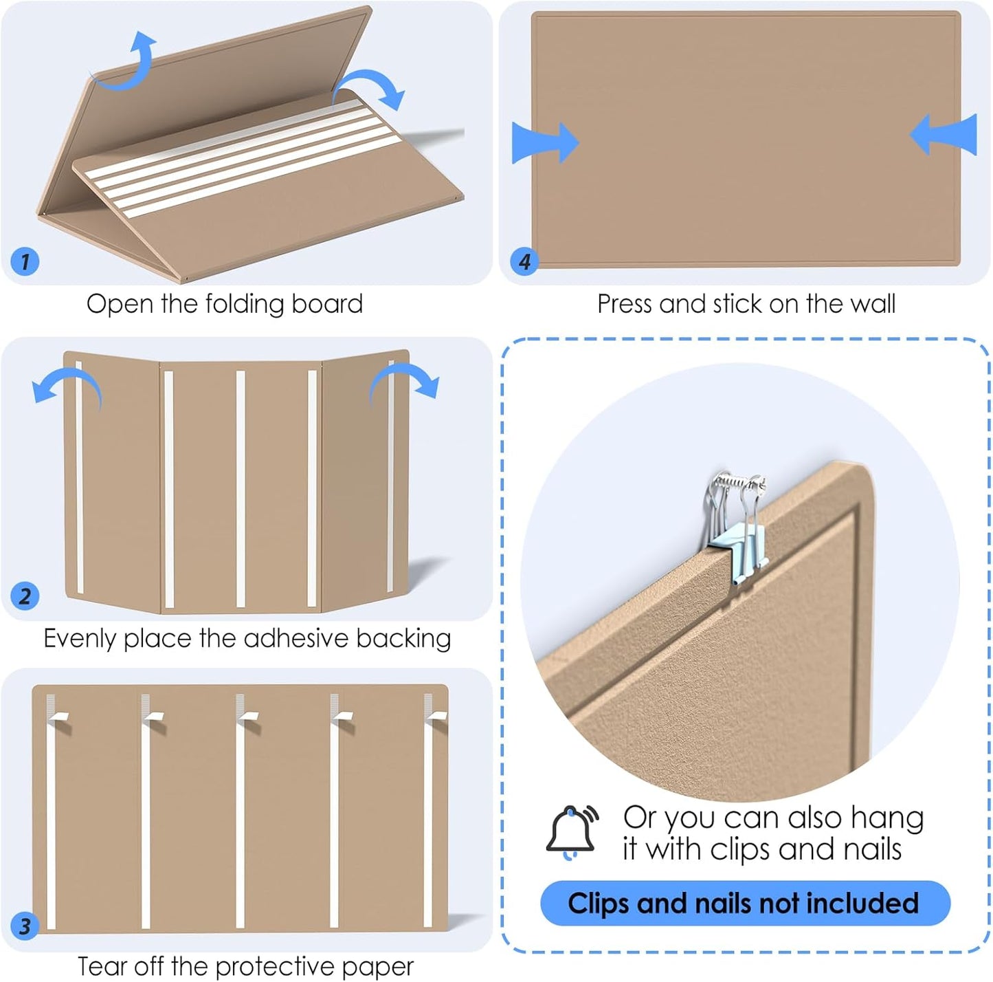 MaxGear Extra Large Bulletin Board 60" x 36", Foldable Felt Board Vision Board Supplies, Cork Board for Office, Home, School, Small Pin Boards for Walls Decorative Display Board Beige Brown