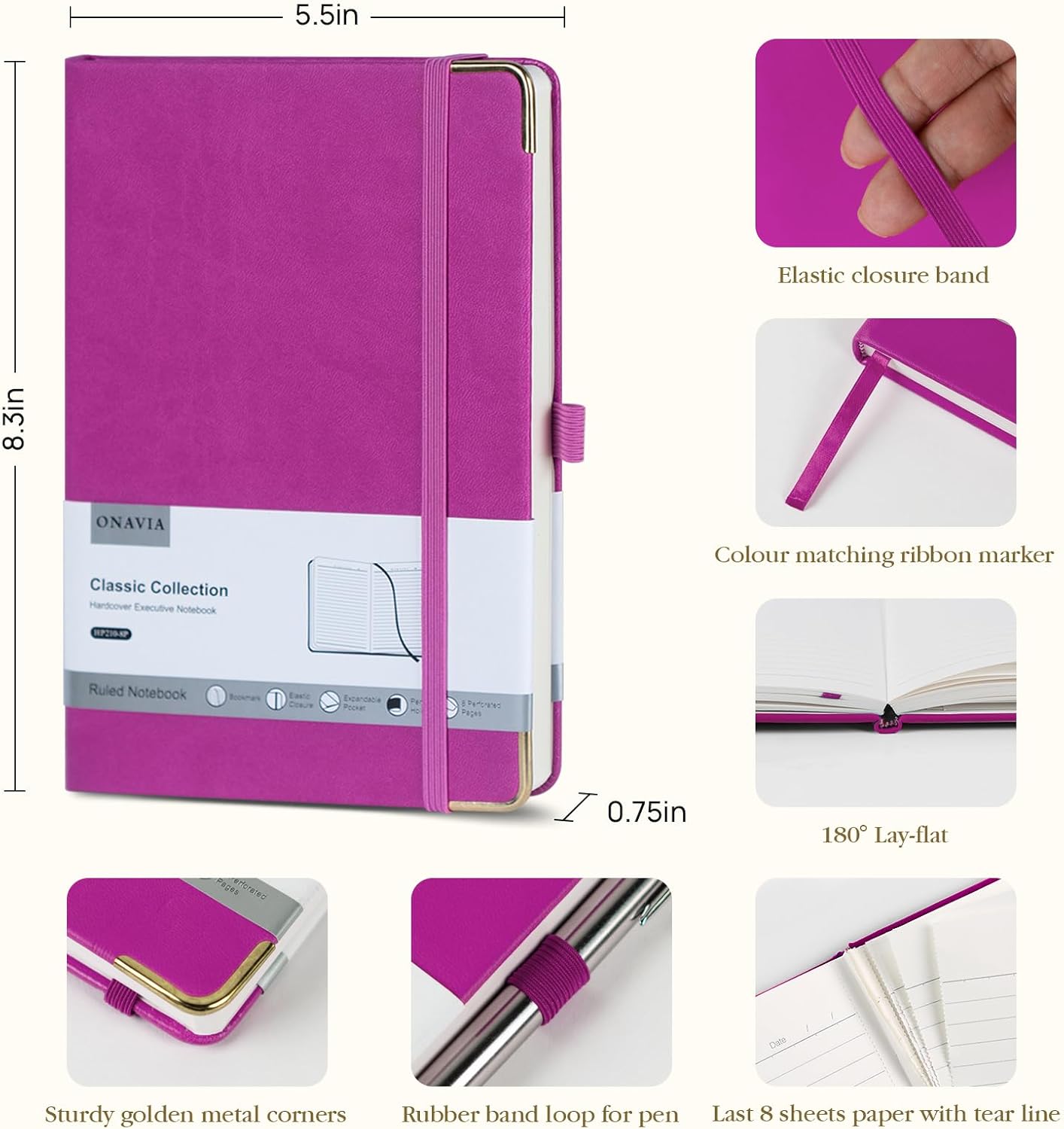 A5 Lined Journal Notebook - 100 GSM Thick Paper, 6 Pack Hardcover Journaling Notebooks for Writing, Work, Travel, School, College Ruled Journals for Women Men, PU Leather Note Books, 5.5”x8.3”