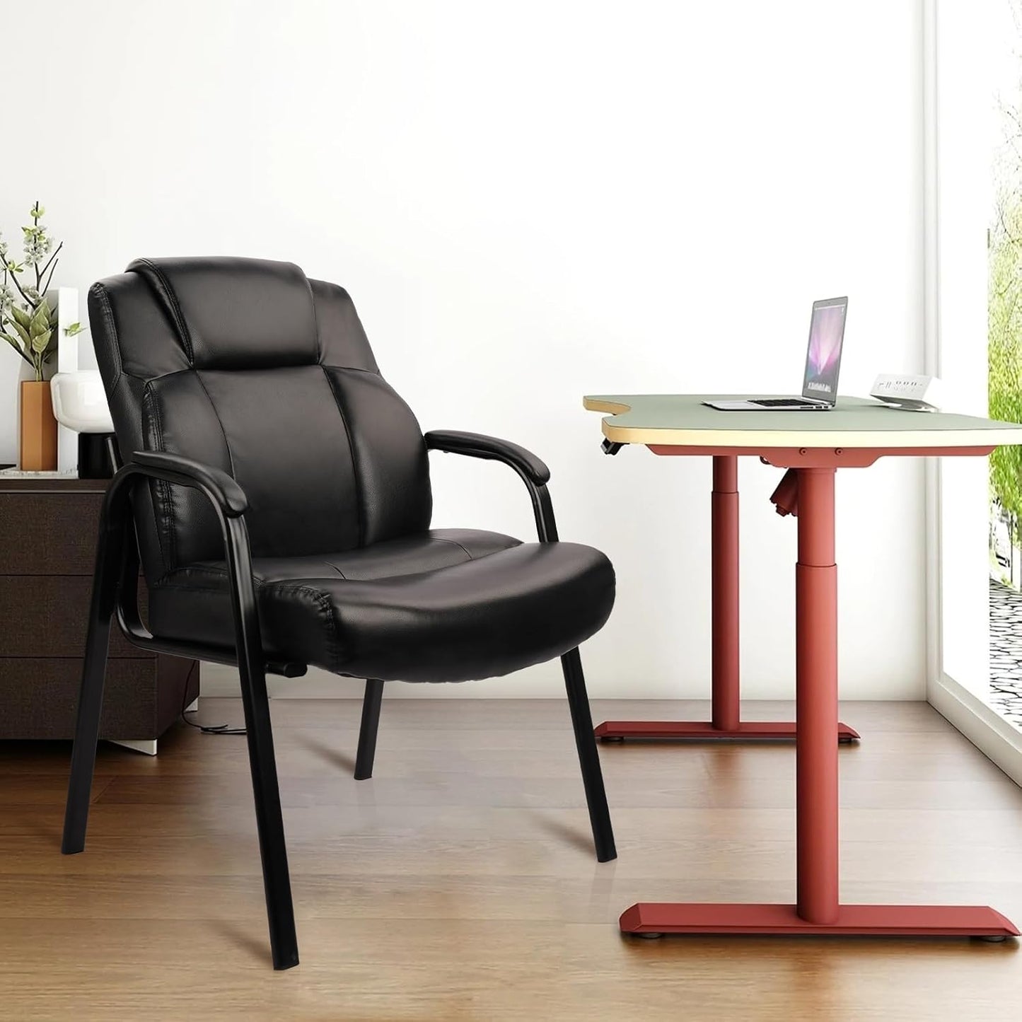 CLATINA Big & Tall 500 lb. Guest Chair, Leather Reception Chairs with Padded Arm Rest for Waiting Room Office Home and Meeting Conference-Black, 2 Pack