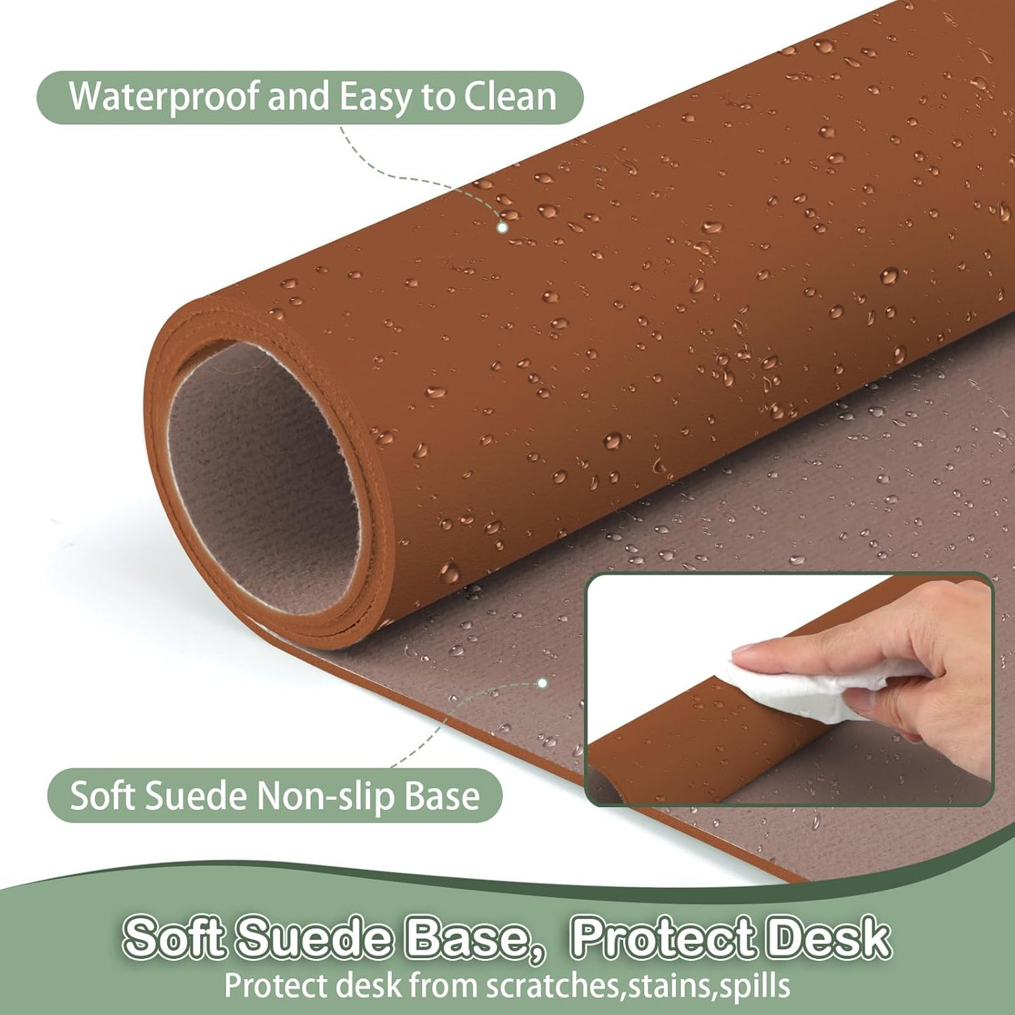 Boutilon Leather Desk Pad Protector,Non-Slip Mouse Pad,Laptop Desk Pad,Office Mouse Mat,Waterproof Leather Desk Blotter,Desk Writing Pad for Office and Home (M-Brown,30"x14")