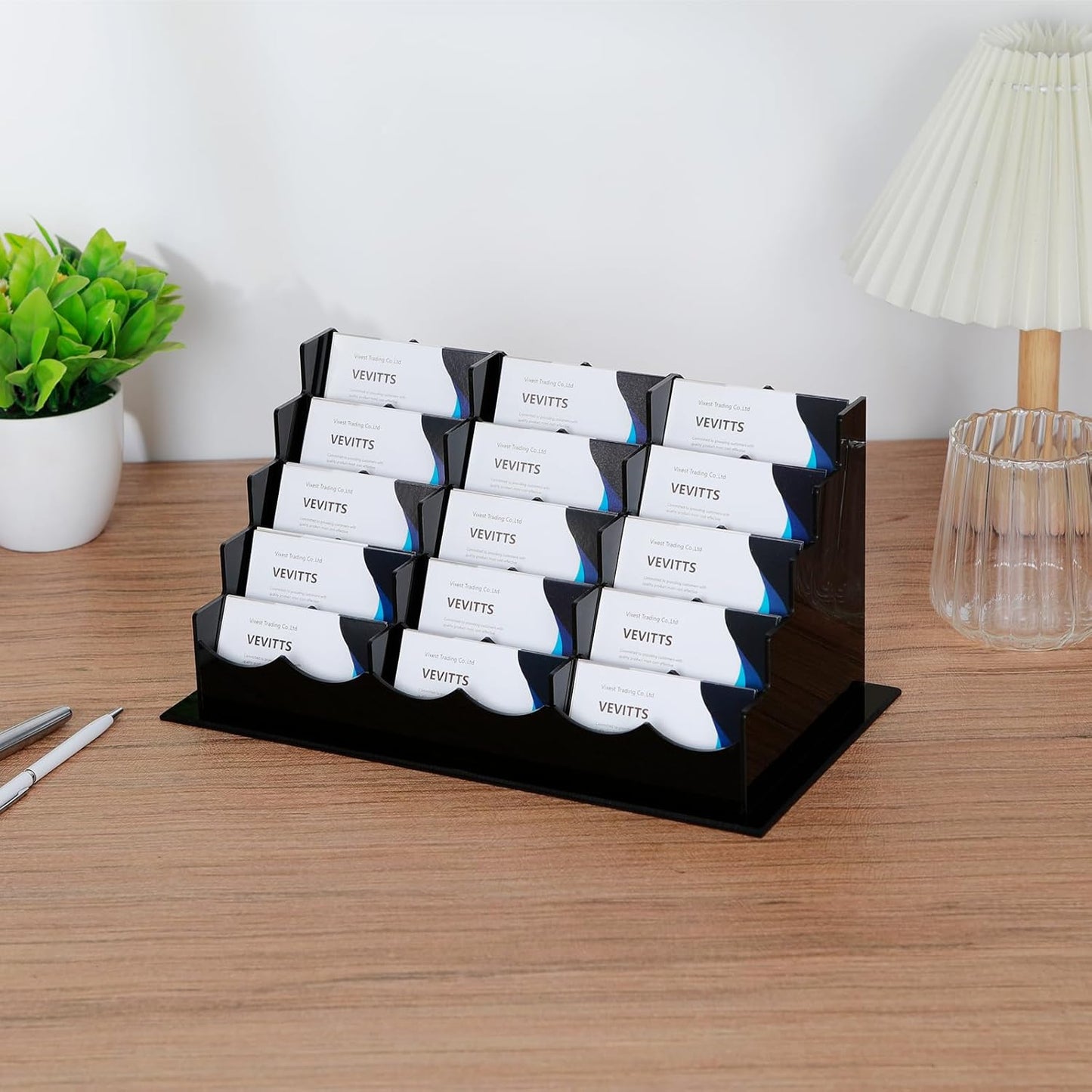 Business Acrylic Card Holder Display for Desk, 15 Slots 5 Tiers Multiple-Black Acrylic Business Card Stand Set, Holds Approximately 750 Cards