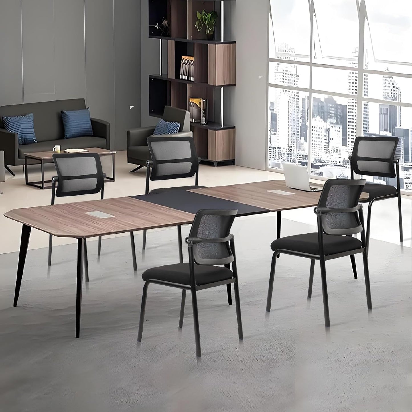 CLATINA Stacking Armless Office Waiting Room Chair with Adjustable Backrest, Stackable Mesh Guest Reception Desk Chairs with Ergonomic Lumbar Support for Conference Lobby Side School, Black, 4 Pack