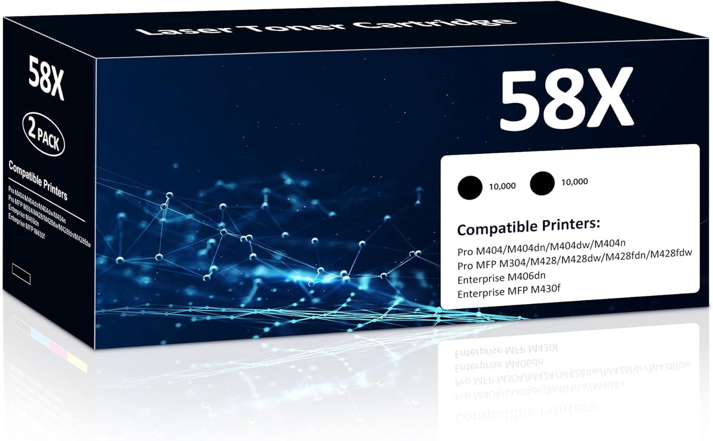 58X CF258X Toner Cartridges 2 Black Compatible for HP-58X CF258X 58A CF258A High Yield Toner Cartridge Work with Laser Jet Pro M404n M404dn M404dw M304 MFP M428dw fdn fdw Enter Prise M406dn MFP M430f