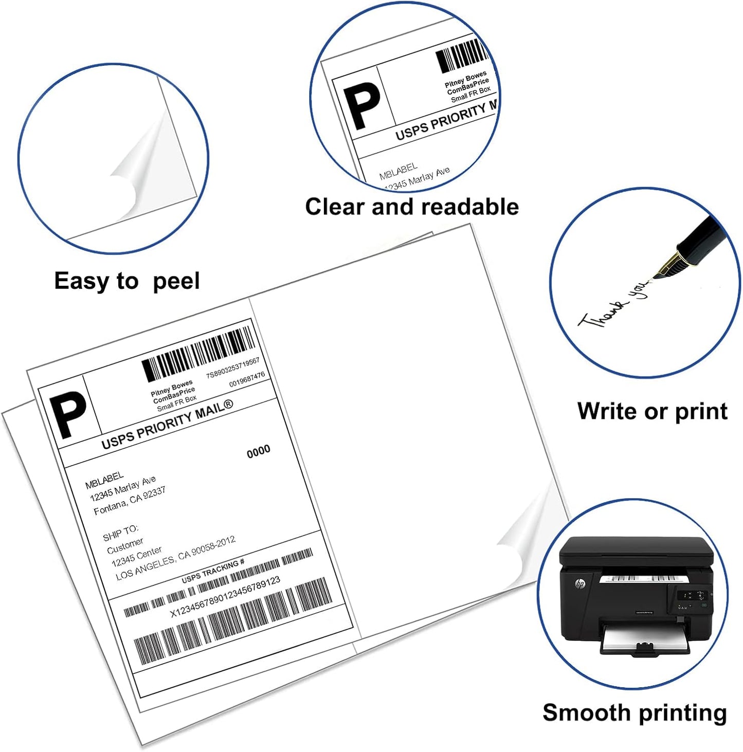 8.5" x 5.5" Address Labels, Half Sheet Shipping Labels, 25 Sheets Self Adhesive Mailing Labels for Laser & Inkjet Printers (50 Labels)