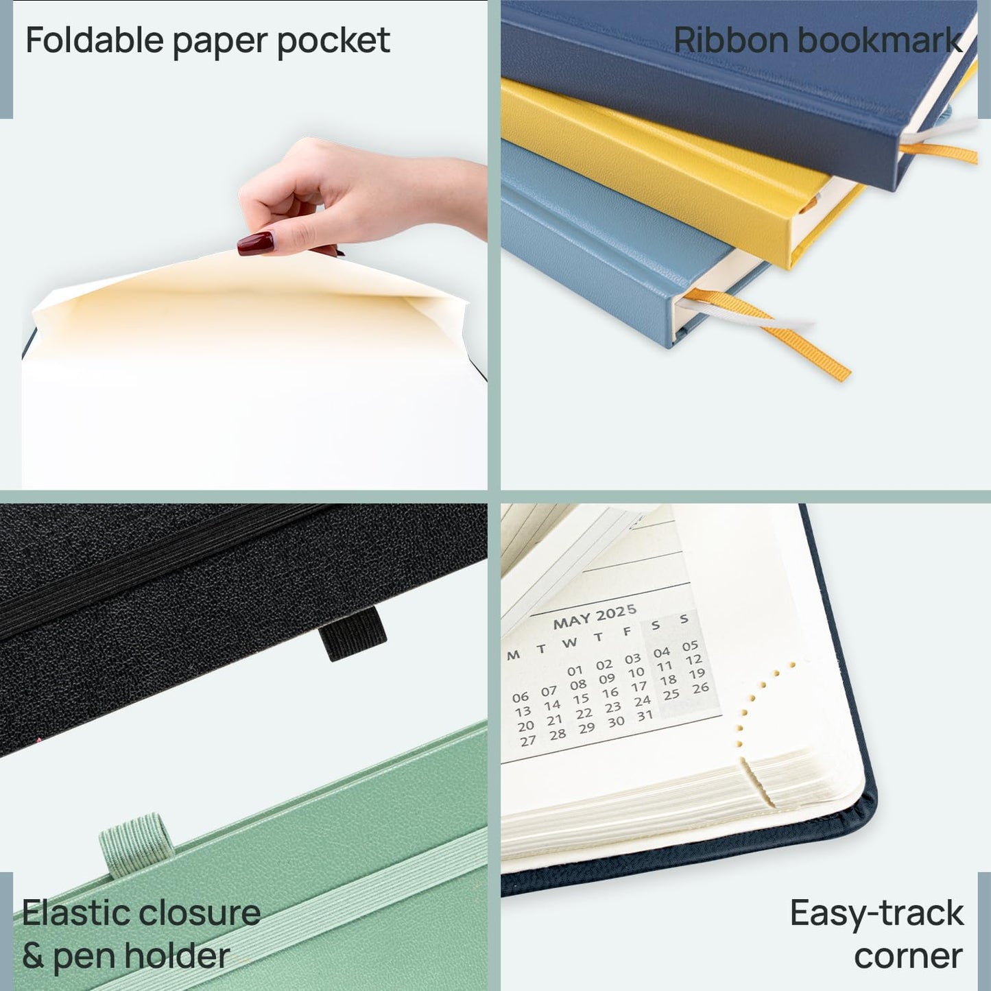 POPRUN Planner 2025-2026, (Medium 6.5'' x 8.5'' Hard Cover) Academic Calendar (July 25-June 26) Daily Weekly and Monthly Appointment Book with Hourly Time Slots, Monthly Tabs, 100 GSM - Haze Blue