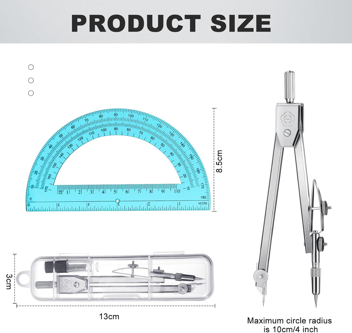 EBOOT Student Geometry Math Set, Drawing Compass and 6 Inch Swing Arm Protractor 180 Degree Math Protractor (Blue)