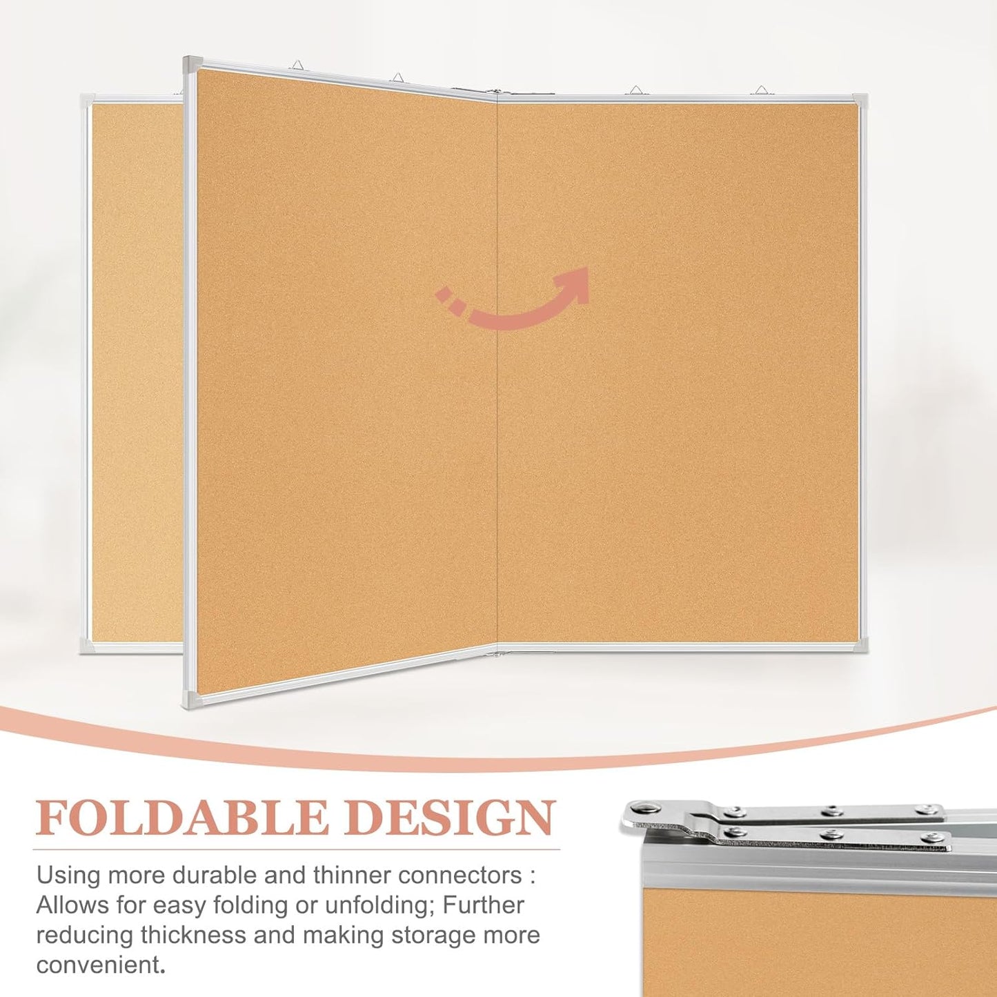 Double-Sided Large Cork Board, 60" x 36" Foldable Hanging Aluminum Framed Bulletin Board, Vision Board Pin Board Corkboards for Walls, Office, School Decor, 20 Pushpins