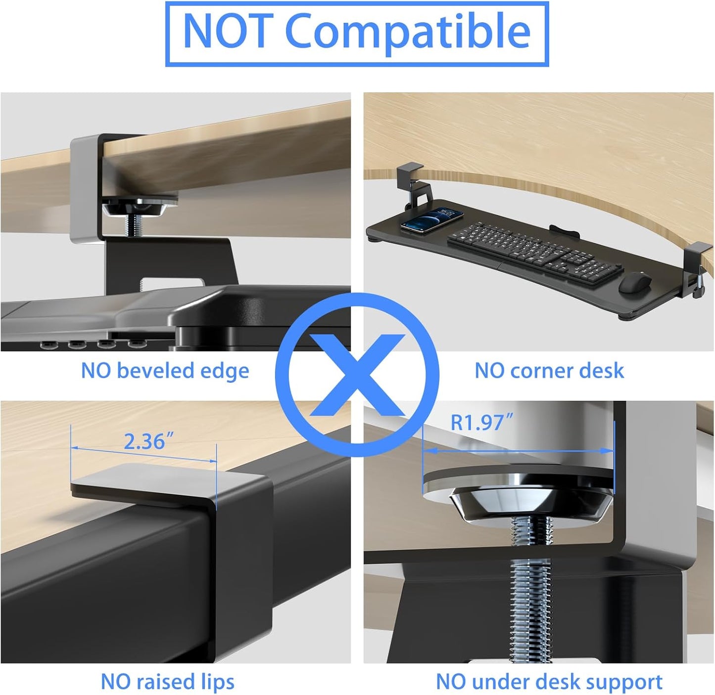 suptek Large Keyboard Tray Under Desk Pull Out with C Clamp Mount, Computer Keyboard & Mouse Tray, 34 (38 Including Clamps) x 11.8 inch Slide-Out Platform Computer Drawer for Typing, Black, DSF1LB
