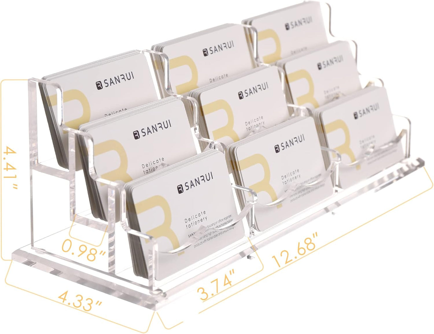 SANRUI Clear Horizontal Business Card Holder Stand for Desk, Acrylic Desktop Display Name Cards Holders Organizer Storage Rack,for Exhibition, Home , Office ,3 Tier 9 Pocket , 540 Card Capacity
