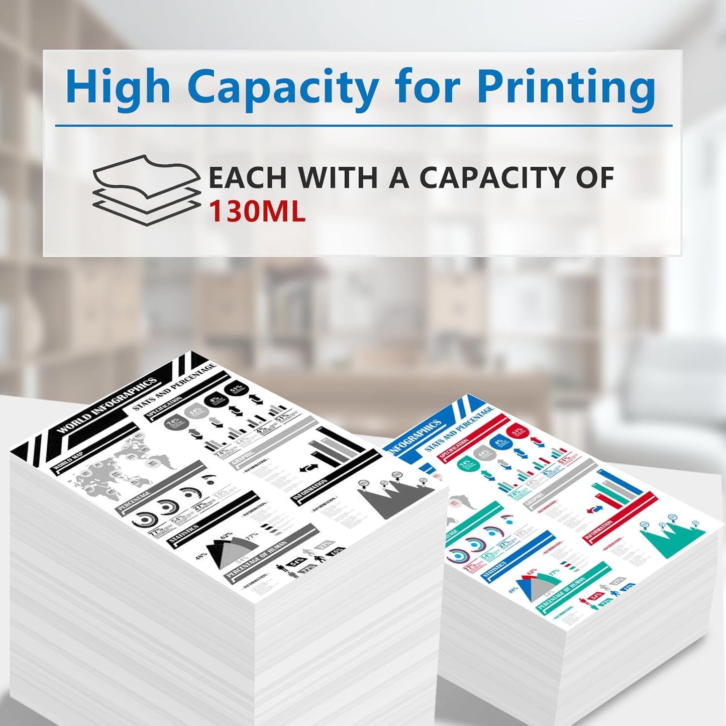 High Yield 72 Ink Cartridges C9403A C9370A C9371A C9372A C9373A C9374A Replacement for HP 72 Ink Cartridges for T770 T790 T795 T610 T620 T1100 T1120 T1200 T1300 T2300 Printers Ink(6 Pack, 130ML)