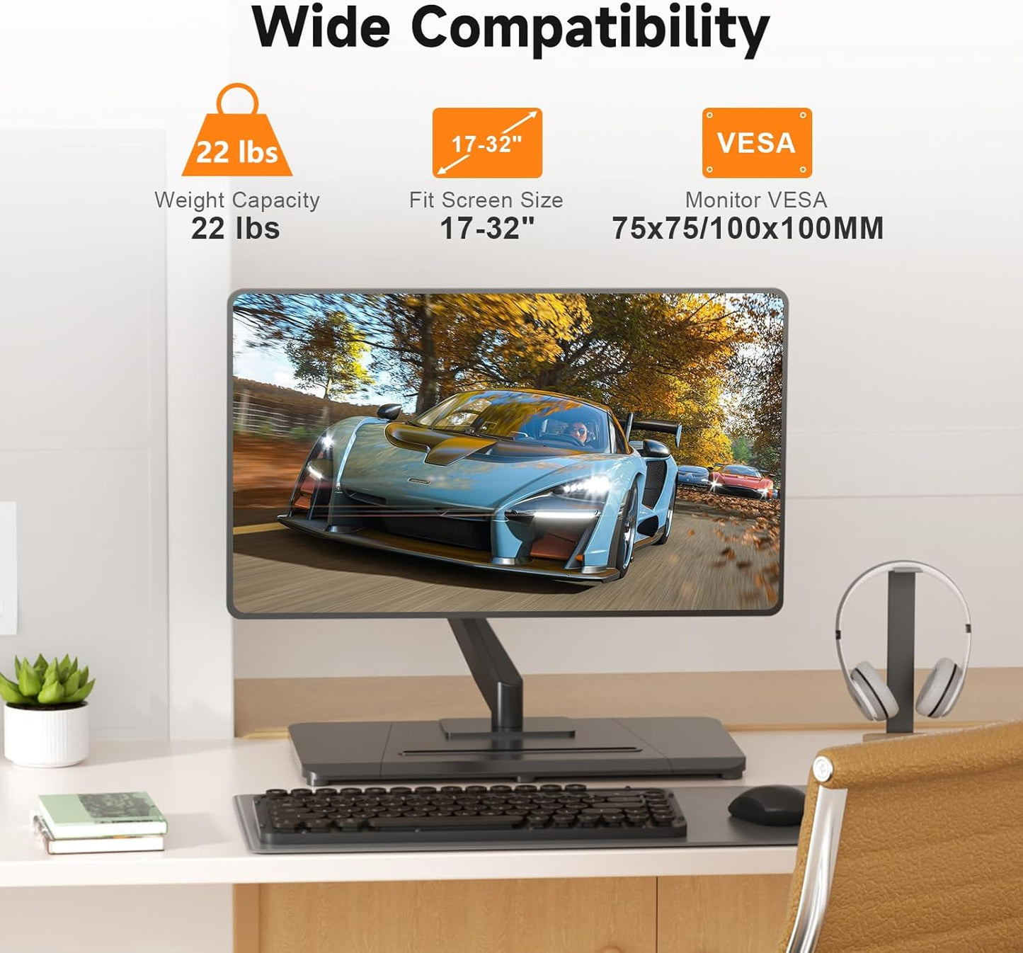 suptek Single Monitor Mount Gas Spring Arm Mount with Base,Free Standing Pneumatic Height Adjustable Monitor Desk Stand for 17 to 32 inch,Holds up to 22 lbs,Black(ML8C)