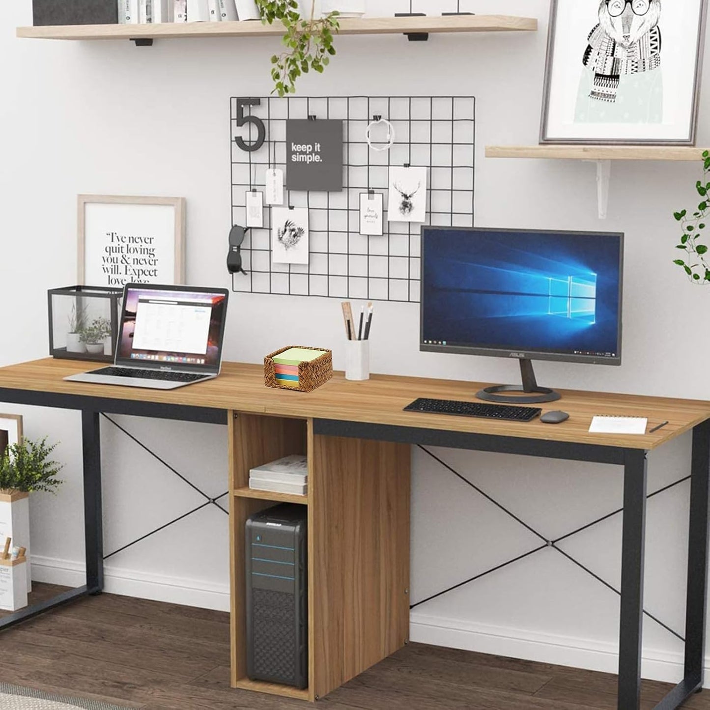 Sticky Note Holder Seagrass Post It Note Dispenser, 3 x 3 Inch Woven Sticky Note Dispenser, Farmhouse Post It Holder for Desk Home Office Decor, Caramel