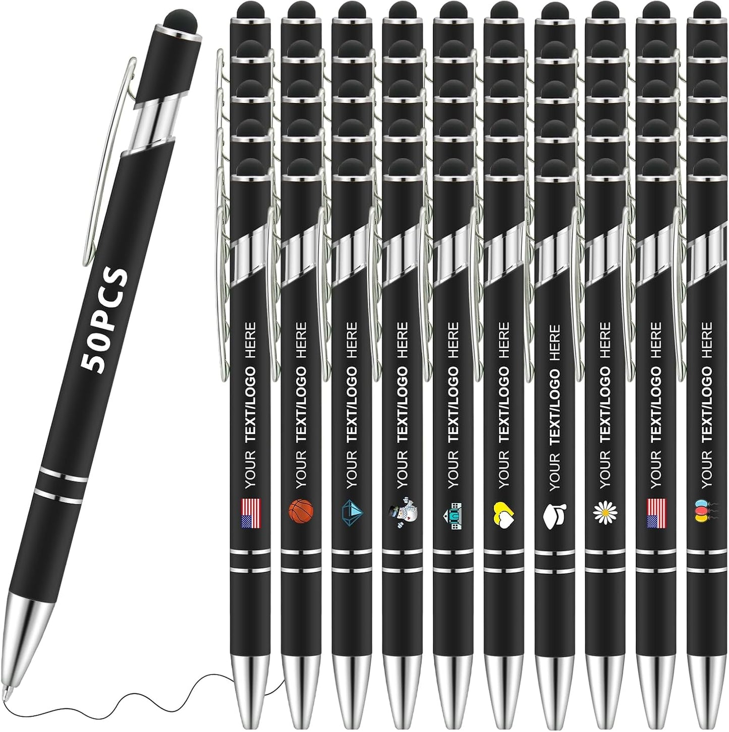 Personalized Pens 50pcs with Stylus Custom Ballpoint Pens in Bulk Engraved with Logo Text Personalized Bulk Black Ink for Office College Business