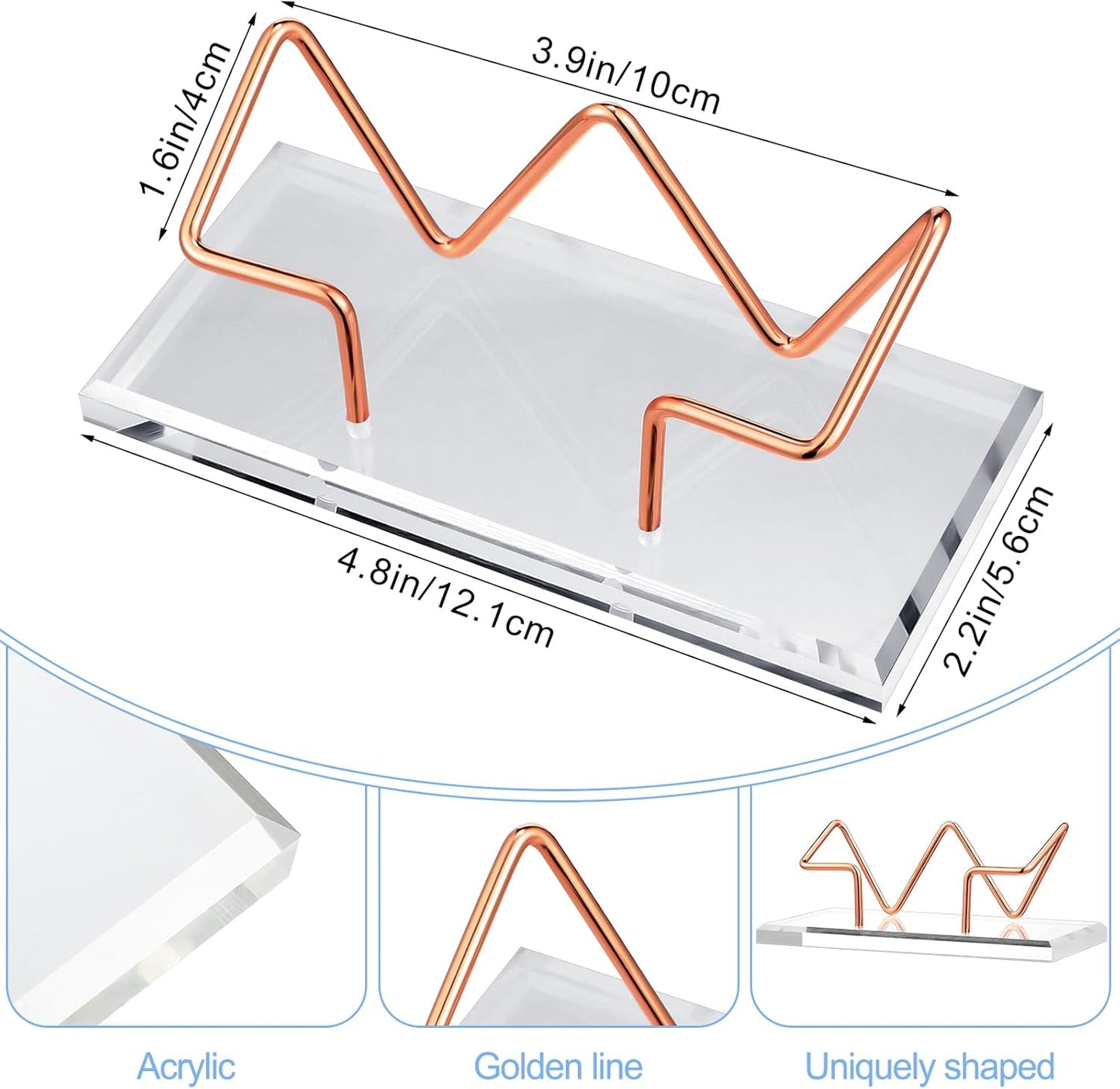 Amyhill 2 Pieces Acrylic Business Card Holder for Desk Clear Horizontal Business Card Display Stand Postcard Holder for Office Home Desktop (Rose Gold)