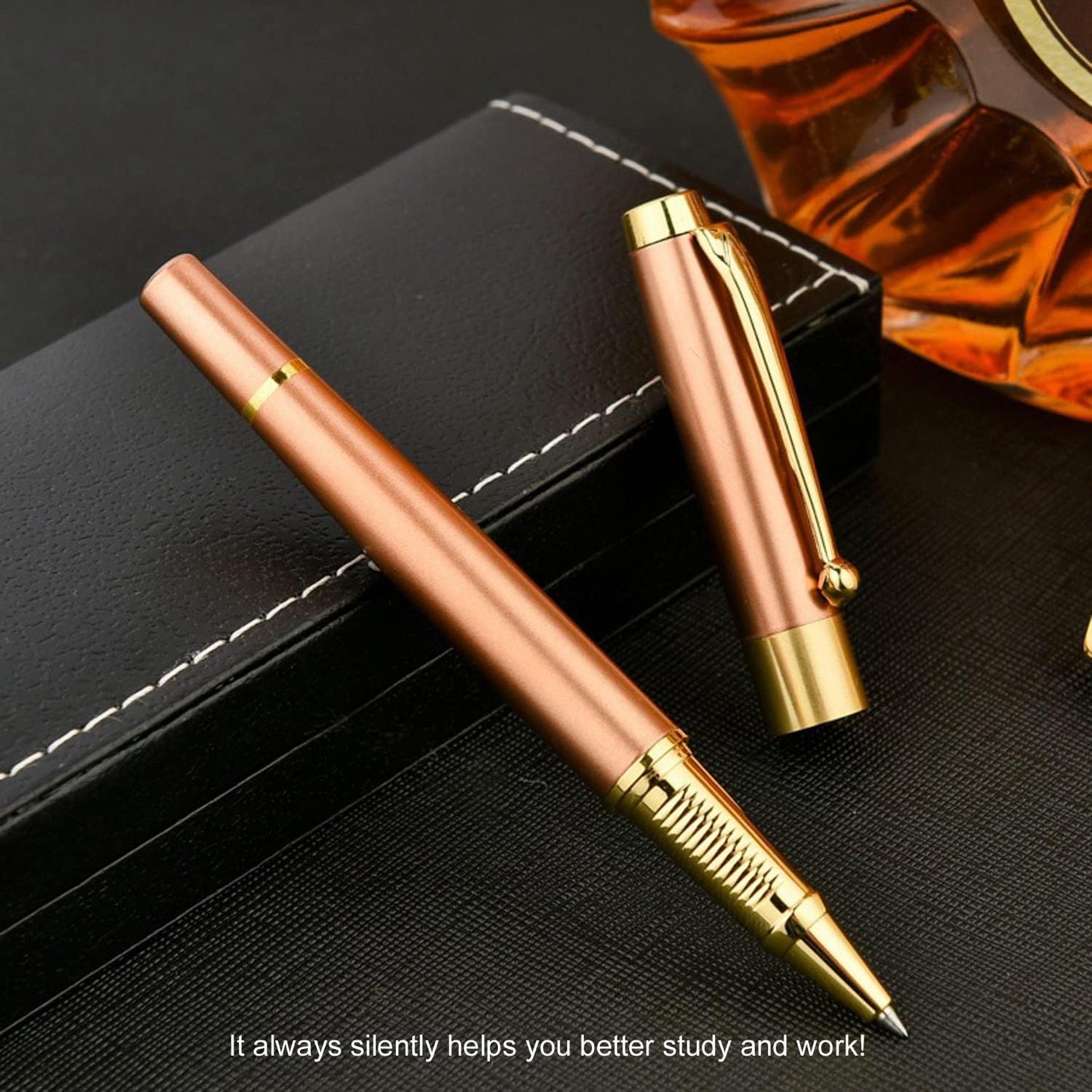YIVONKA Ballpoint Pen Black Refill,Luxury Ballpoint Line width 0.5mm,Best Ball Pen Gift Set for Men & Women Professional Executive,Office,Nice BallPens Classy Gift Box (2 Rose Gold)