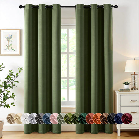 MIULEE Olive Green Blackout Curtains for Bedroom Living Room 84 Inches Long 2 Panels, Thermal Insulated Room Darkening Drapes Solid Grommet Top Noise Reducing Dark Green Window Treatments 40x84 Inch