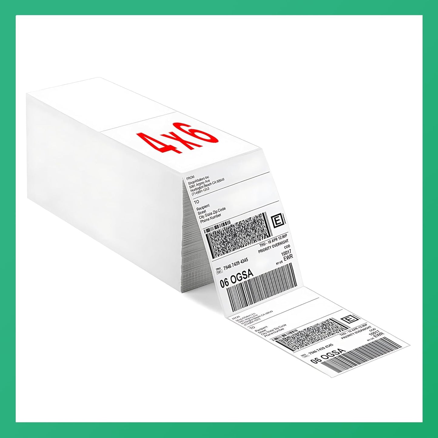 Fanfold 4 x 6 inch Thermal Labels Stack Direct White Strong Adhesive Perforated Postage Shipping Printer Compatible with Zebra SNBC Epson Rollo (3000, Fanfold)