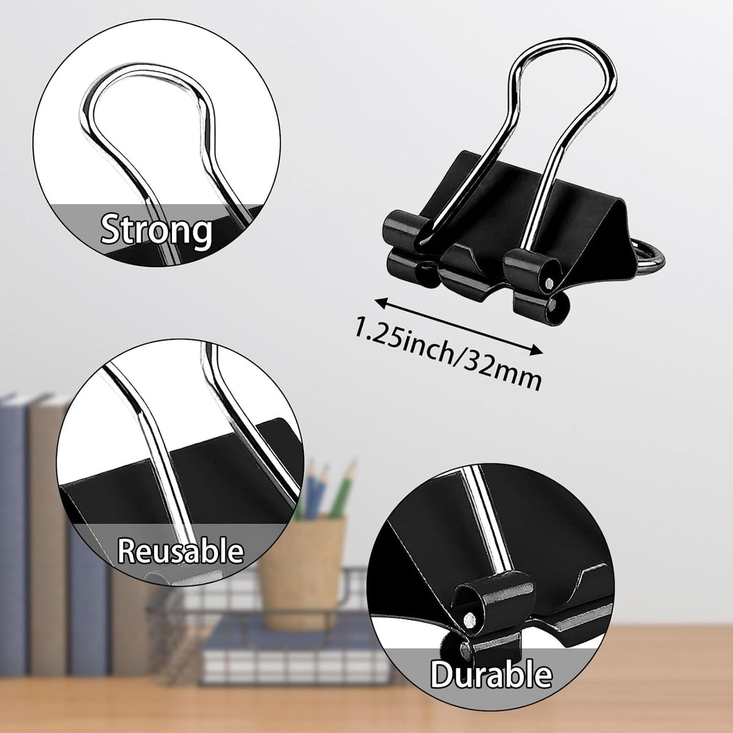 SANNIX 36 PCS Medium Binder Clips, 1-1/4 inch 32mm Binder Clips Black Paper Clamps Medium Size for Office Home School