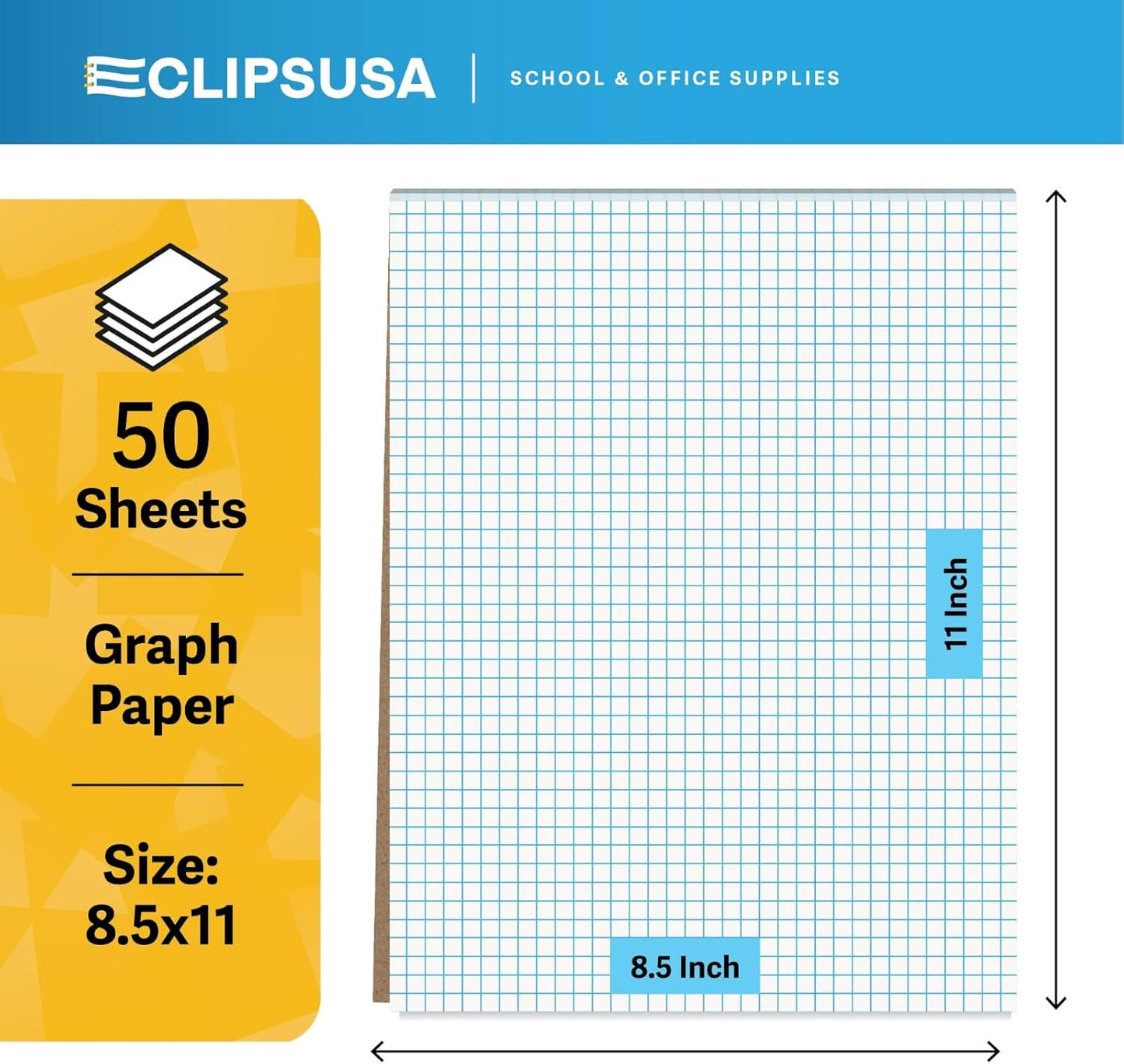 E-CLIPS USA Graph Paper Pad, Graph Paper Notebook, 4 x 4 An Inch Quad Ruled Graph Paper Pad, Graph Paper Pads 8.5 x 11, Drafting Paper, 50 Sheets Per Pad (48 Pack)