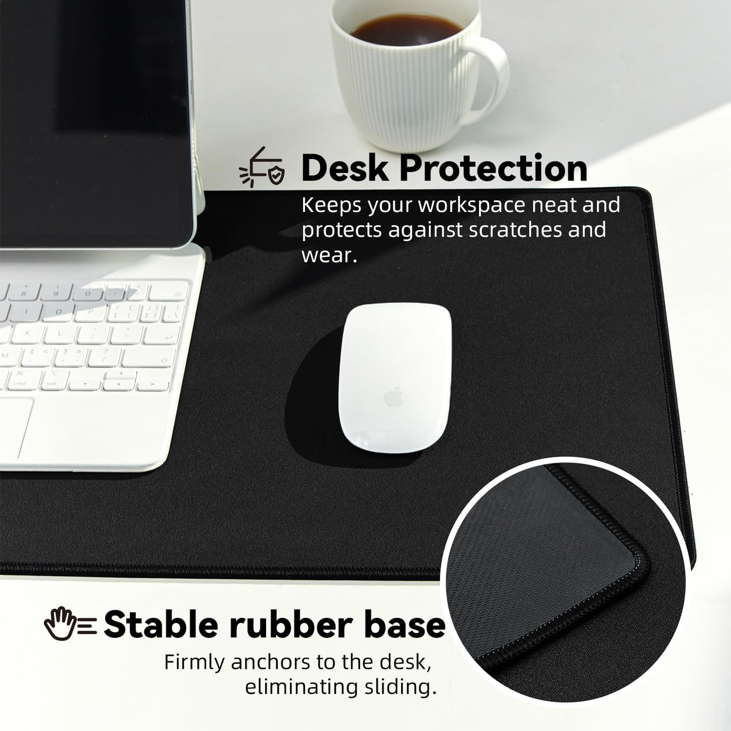 Large Gaming Mouse Pad with Durable Stitched Edges, Non-Slip Rubber Base, Big Computer Keyboard Mouse Mat Desk Pad for Home Office Gaming Work, 11.81"x35.43"x0.12", Black