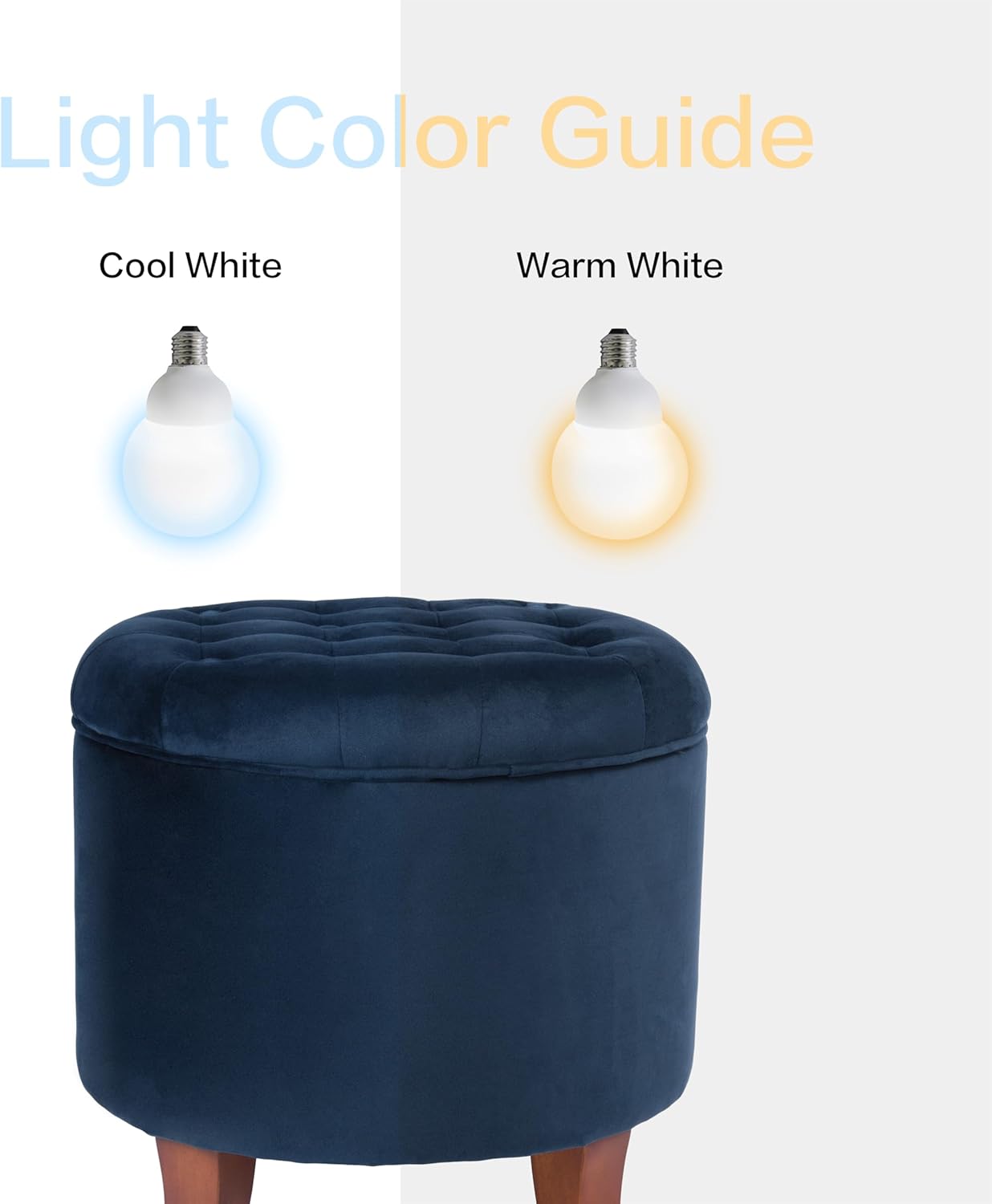 HomePop by Kinfine Fabric Upholstered Round Storage Ottoman - Velvet Button Tufted Ottoman with Removable Lid, Navy Blue