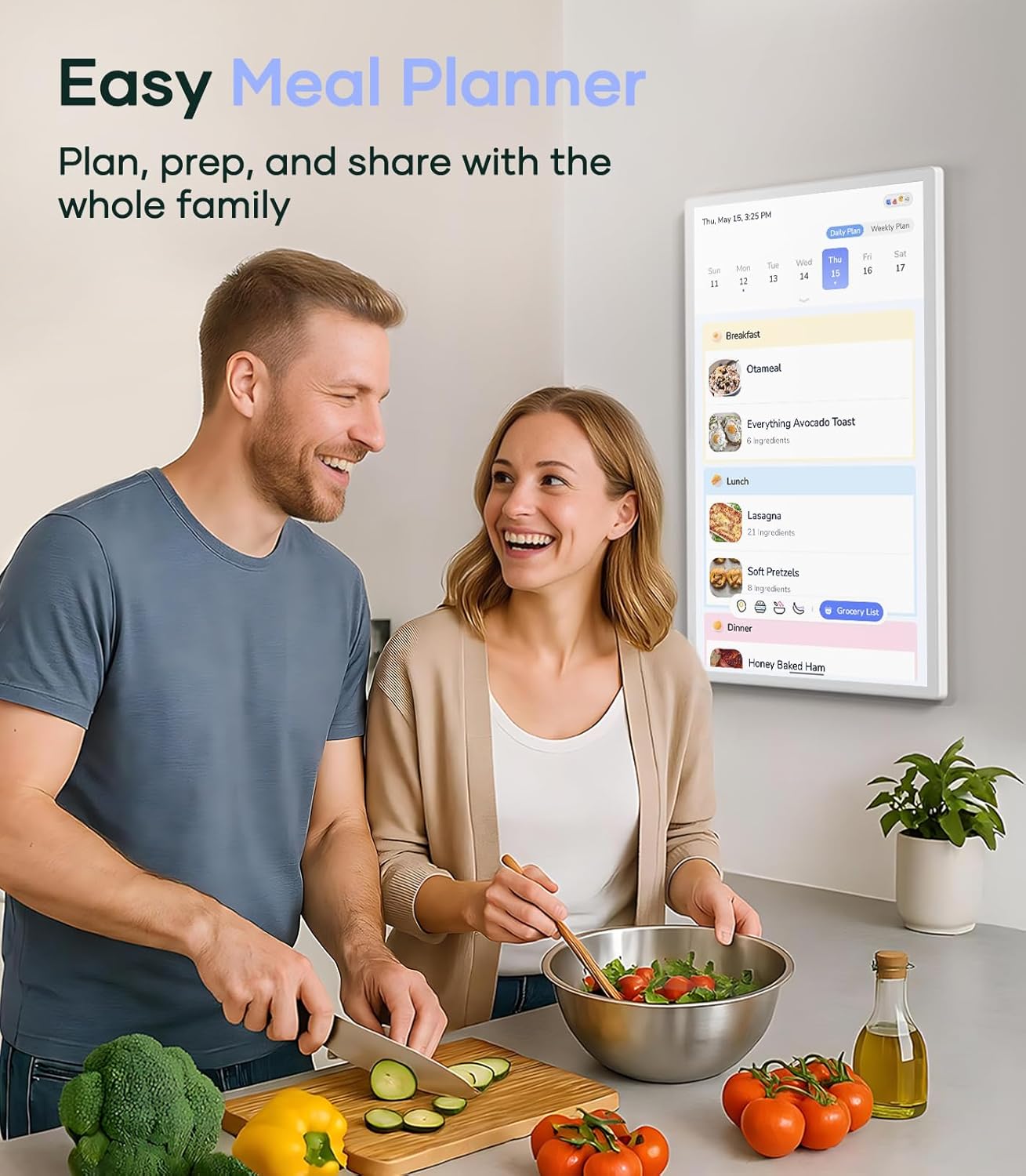 Digital Calendar+ 2: 32 Inch Wall Touch Screen Chore Chart Customize Dashboard Smart Electronic Calendar for Family Schedules Meal Planner Supports All Google Play Apps Wall Mount White