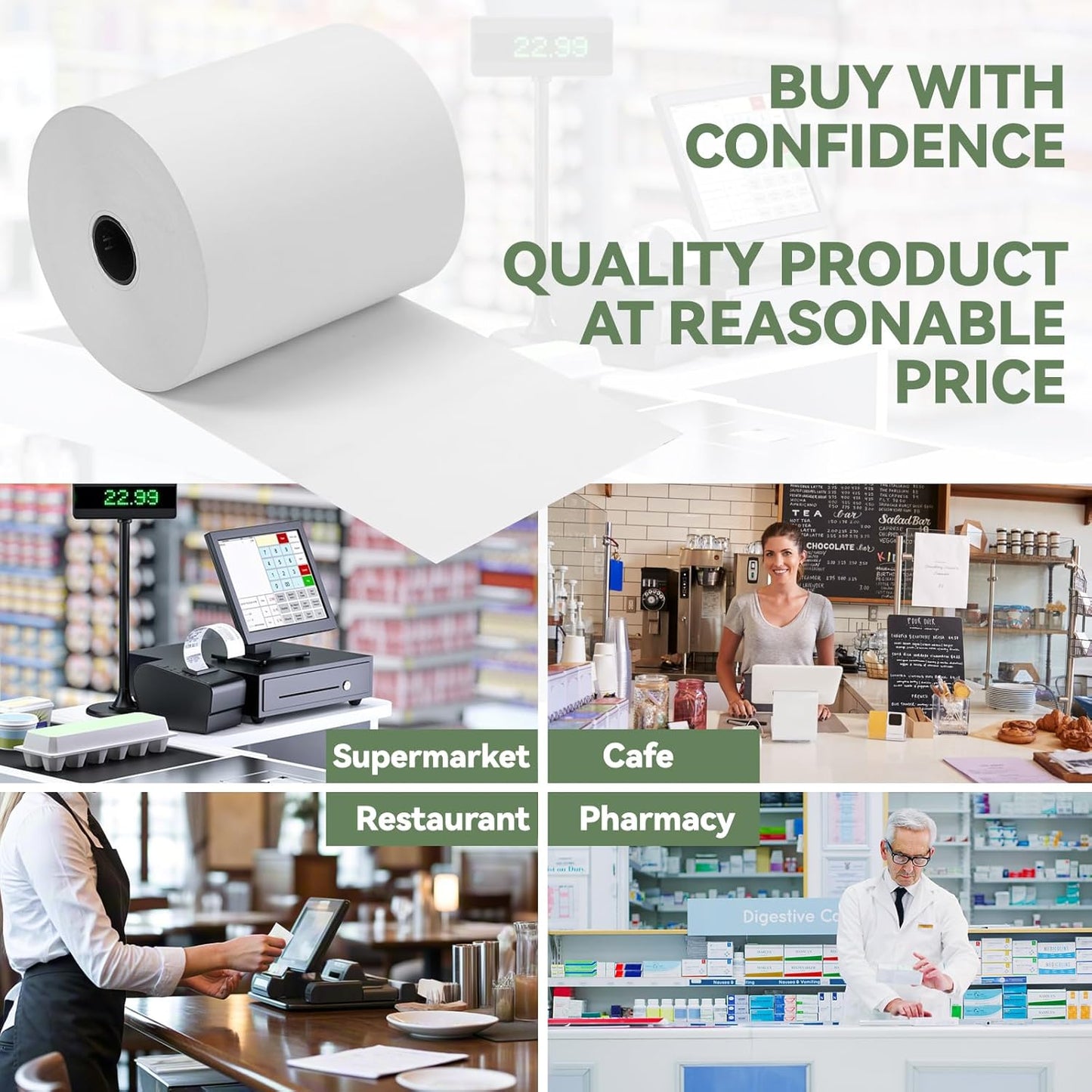 3 1/8" x 230' Premium A Grade POS Thermal Receipt Printer Paper (White-32Rolls)