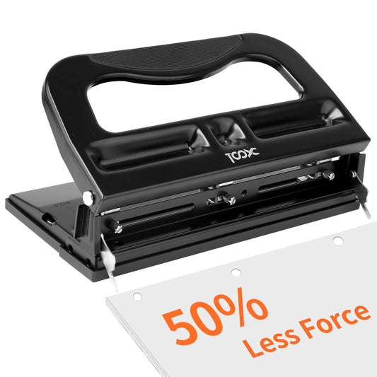 XOOL 3 Hole Punch, Heavy Duty Metal Hole Puncher for 2 or 3 Holes, 9/32" 7mm Hole Diameter, 40-Sheet Capacity, Adjustable Hole Spacing, Non-Slip Base for Office & School