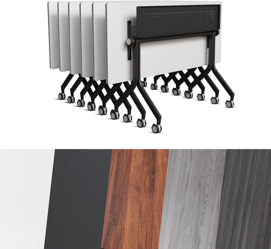 Conference Room Table, Folding Conference Tables,Thicken Grey Tabletop,Flip Top Wooden Seminar Meeting Room Table for Conference Room Offices (6, Black Drawer, 47.2“)